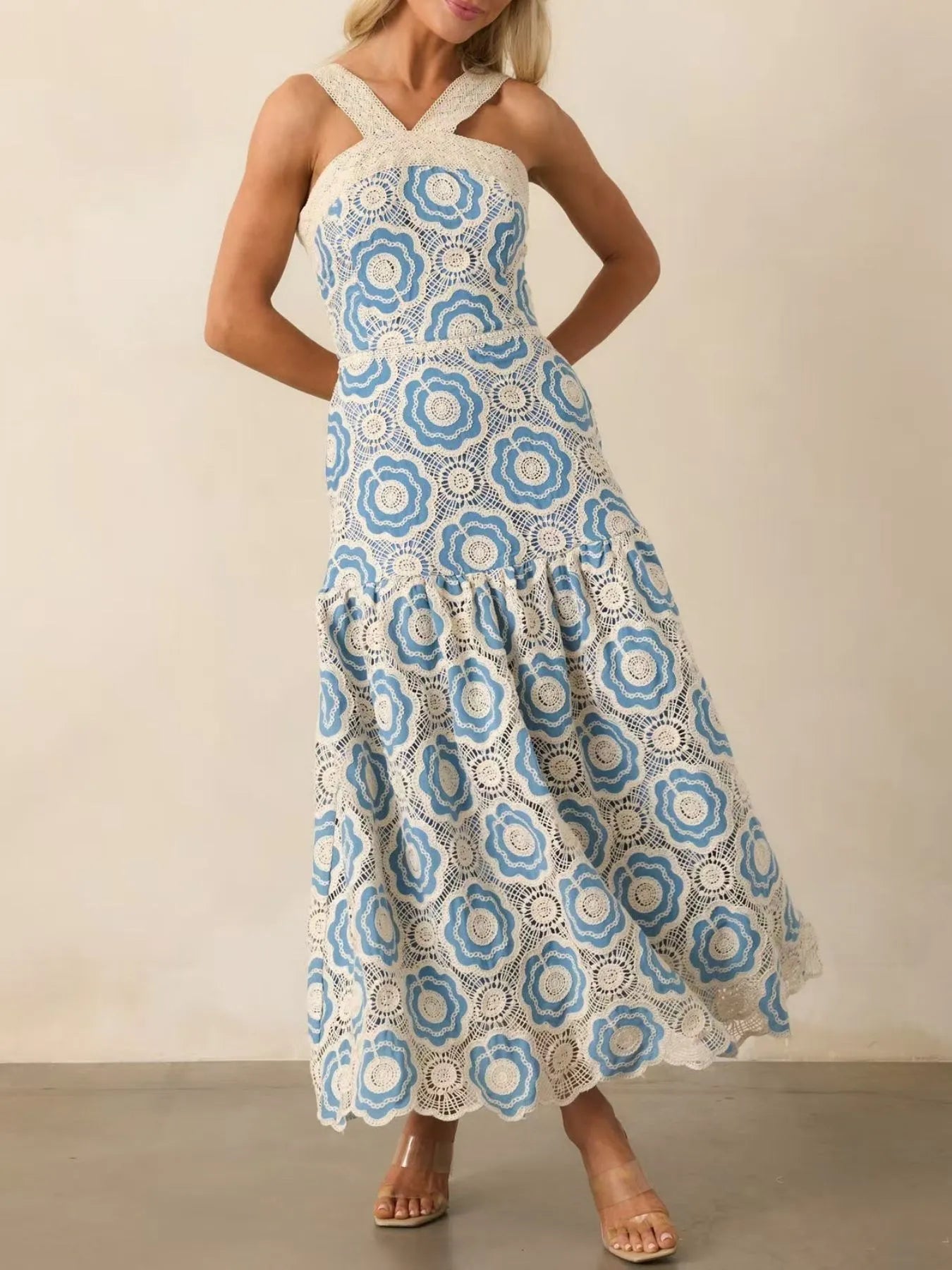 Lace Sleeveless Tiered Midi Dress - MAD RUFFI