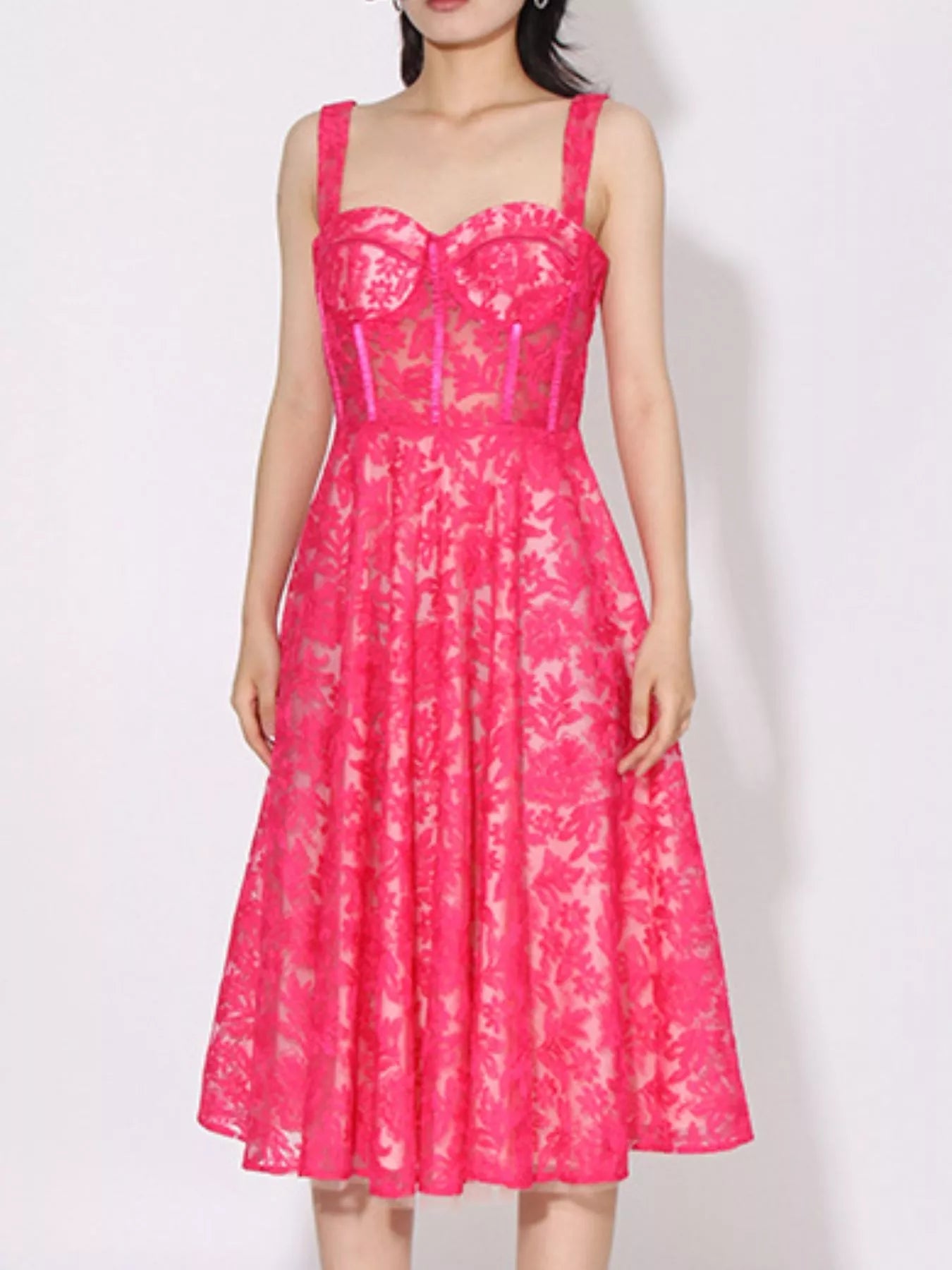 Lace Sweetheart Neck Cami Dress - MAD RUFFI