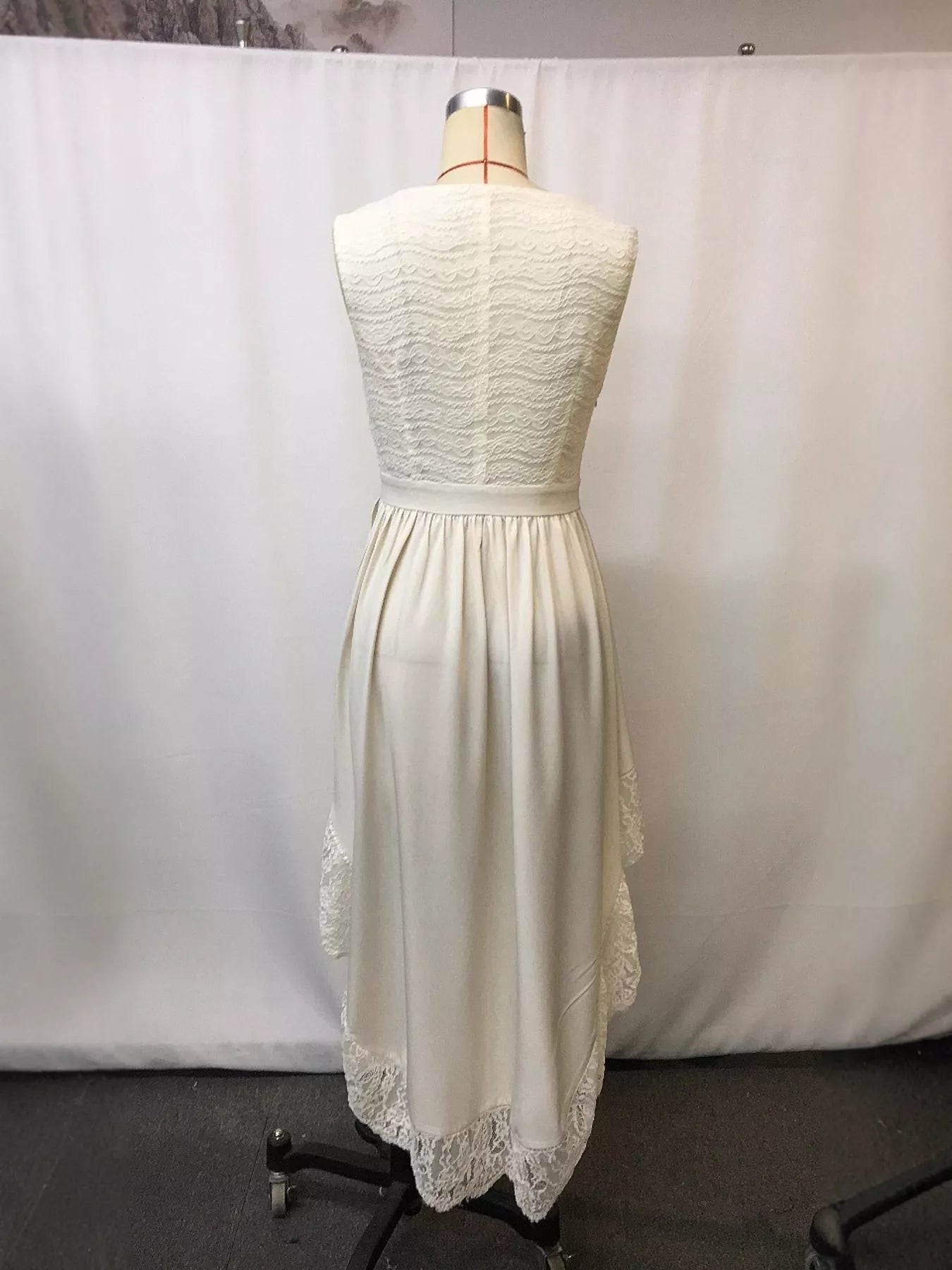 Lace Trim High - Low Sleeveless Dress - MAD RUFFI