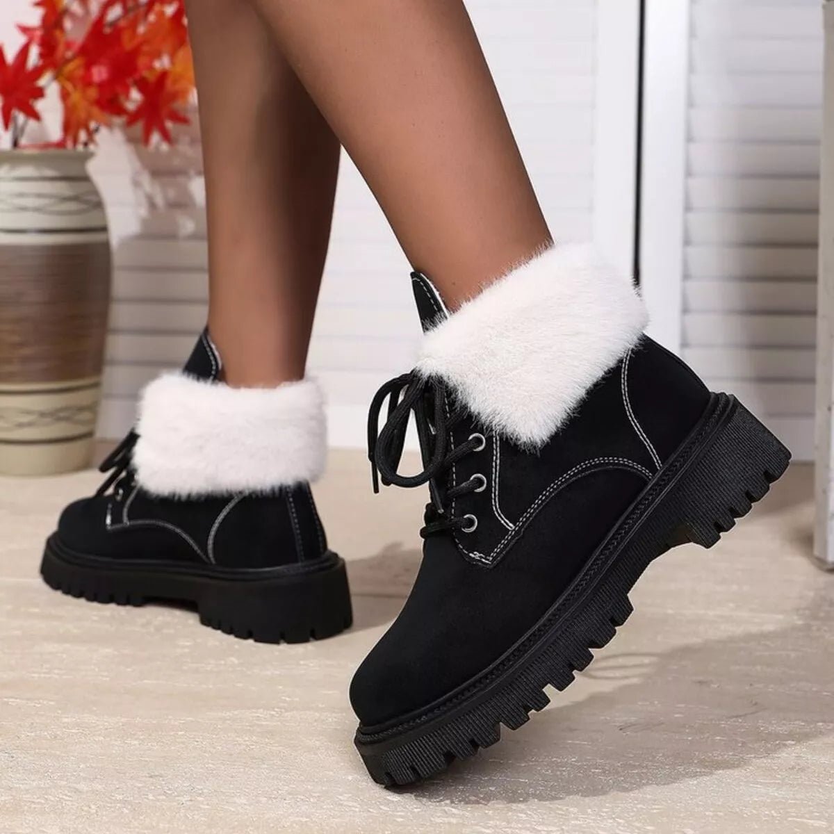 Lace Up Round Toe Block Heels Boots - MAD RUFFI