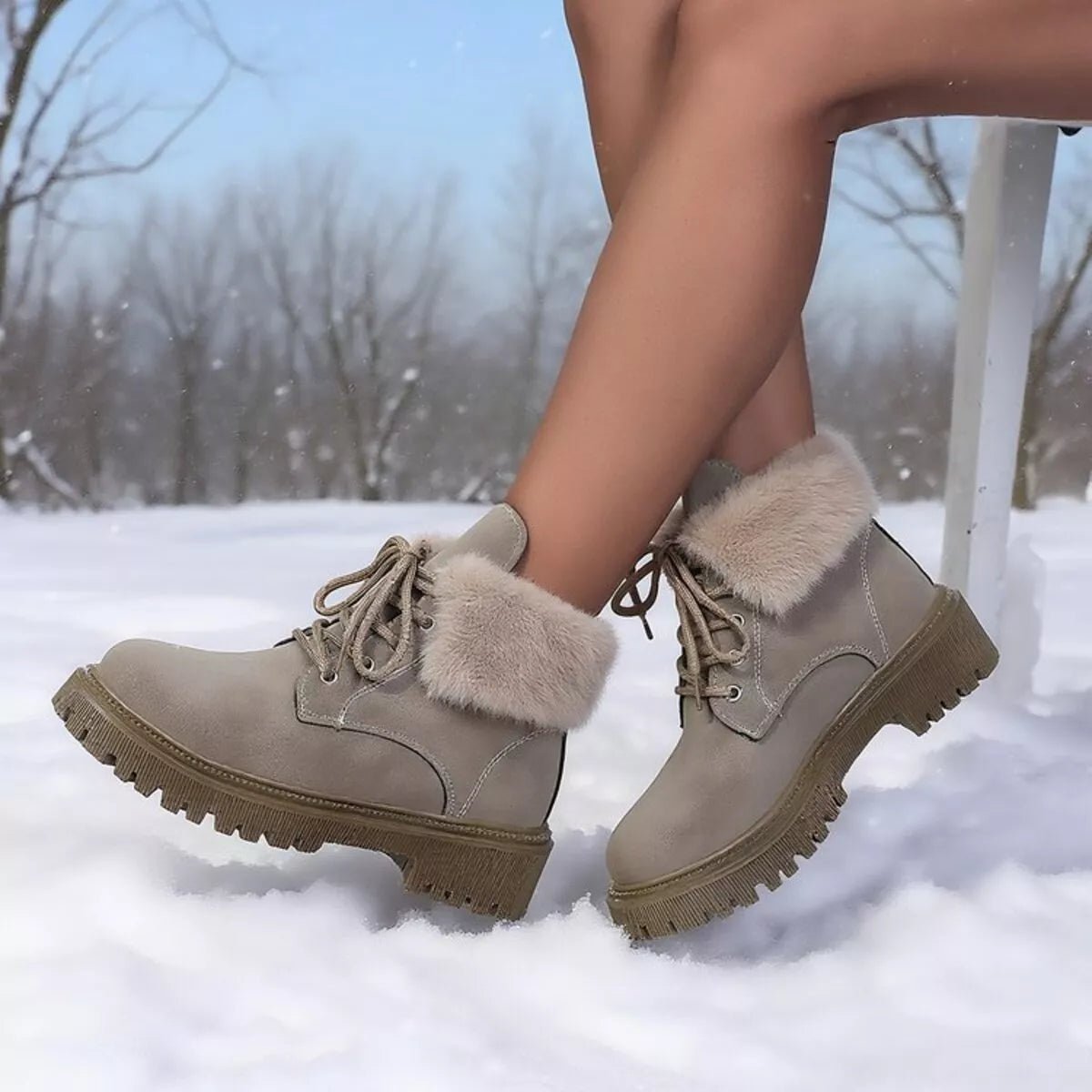 Lace Up Round Toe Block Heels Boots - MAD RUFFI