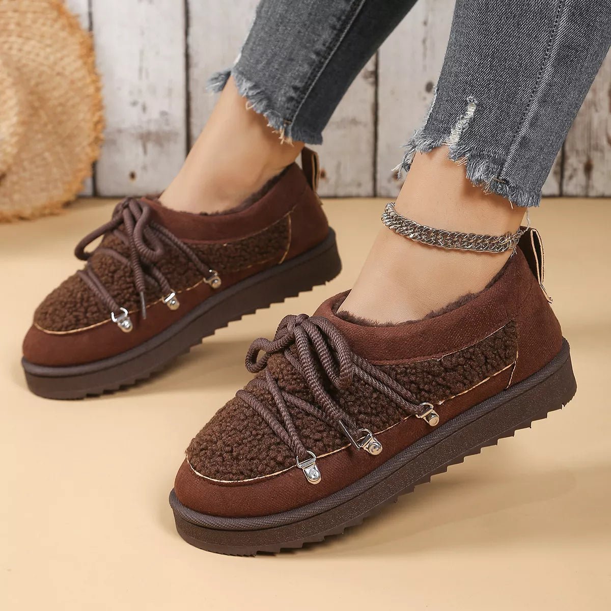 Lace Up Round Toe Platform Ankle Boots - MAD RUFFI