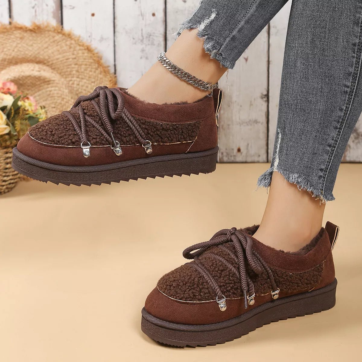 Lace Up Round Toe Platform Ankle Boots - MAD RUFFI