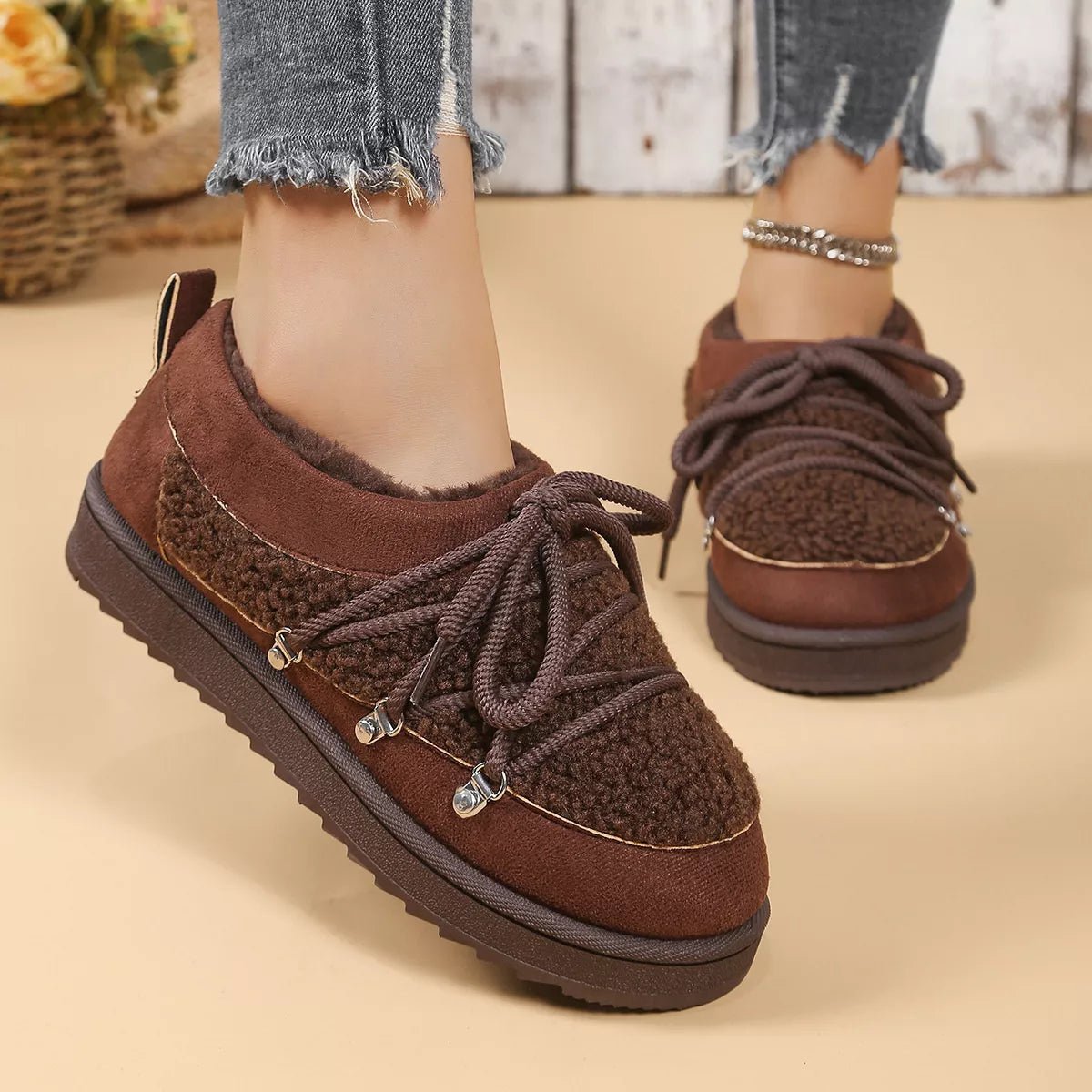 Lace Up Round Toe Platform Ankle Boots - MAD RUFFI