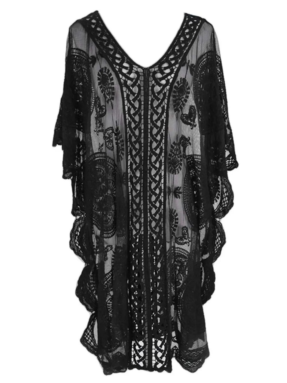 Lace V - Neck Half Sleeve Cover - Up - MAD RUFFI