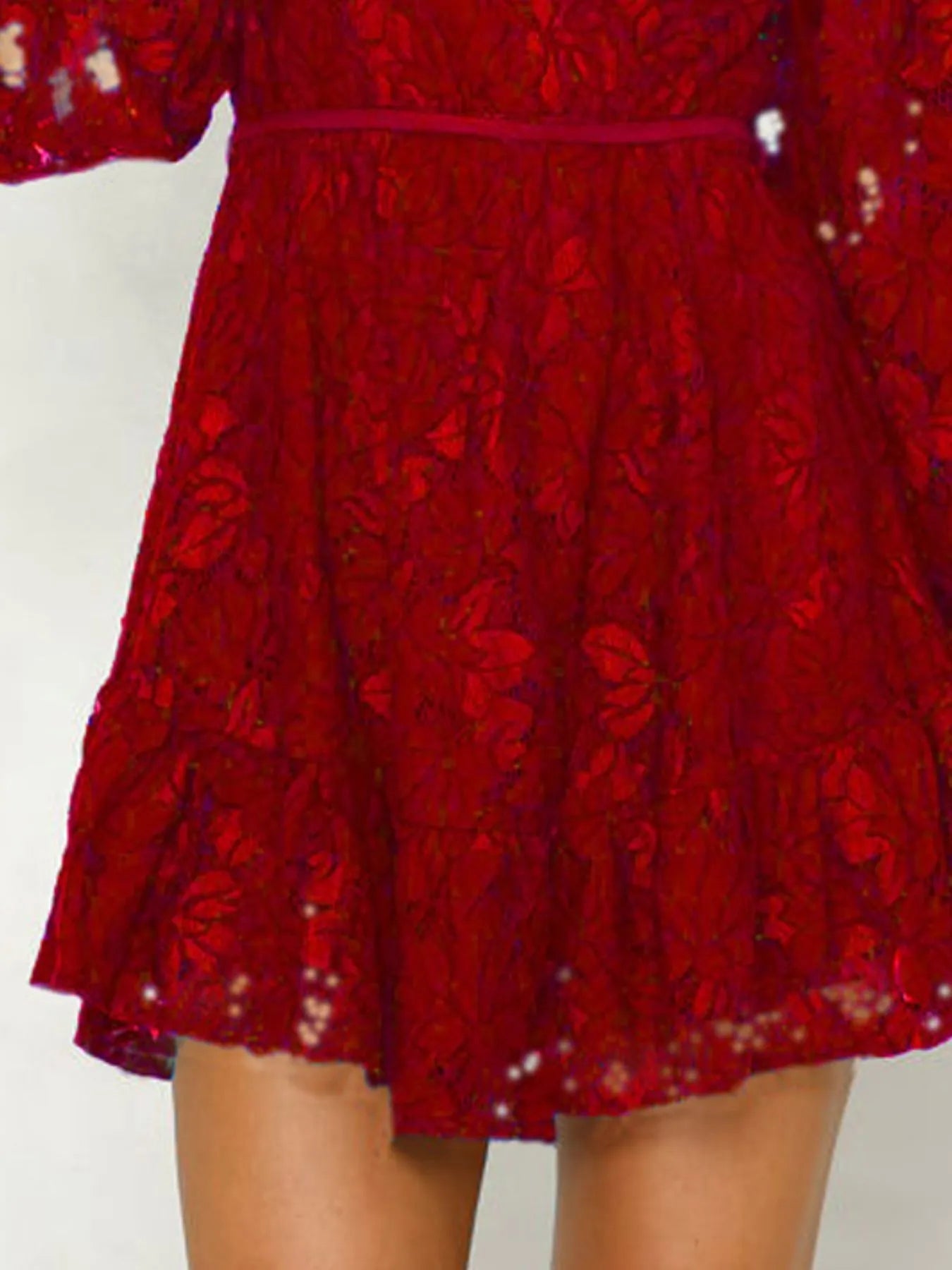 Lace V - Neck Long Sleeve Mini Dress - MAD RUFFI