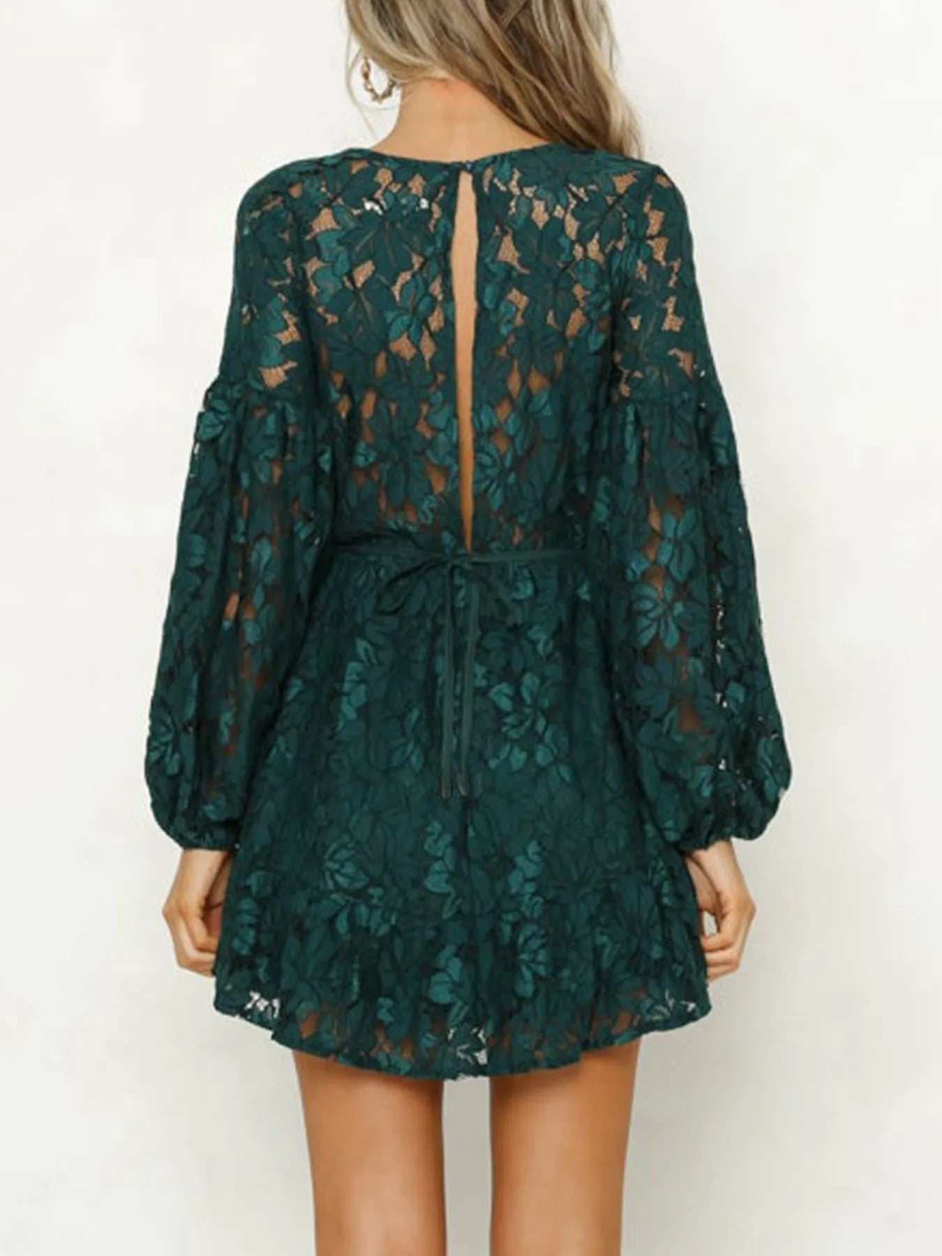 Lace V - Neck Long Sleeve Mini Dress - MAD RUFFI