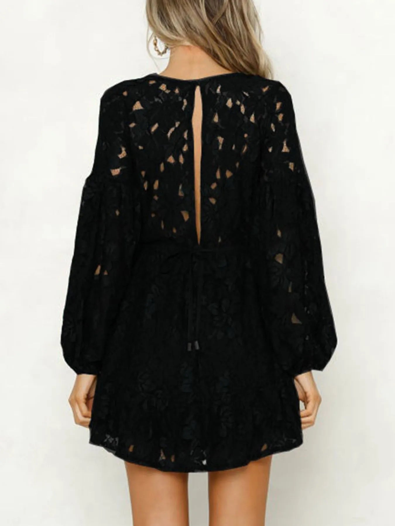 Lace V - Neck Long Sleeve Mini Dress - MAD RUFFI