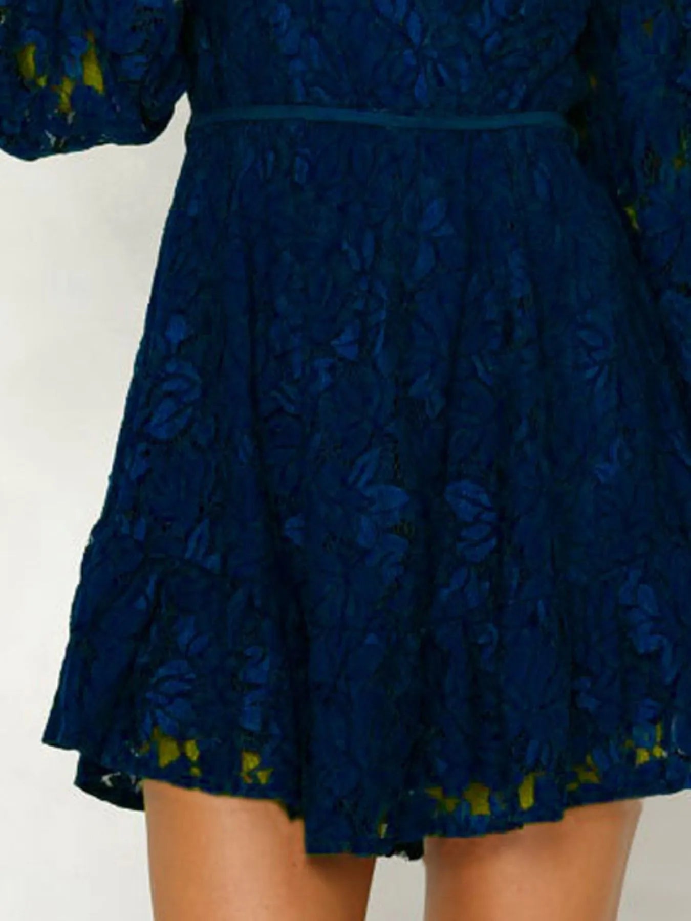 Lace V - Neck Long Sleeve Mini Dress - MAD RUFFI