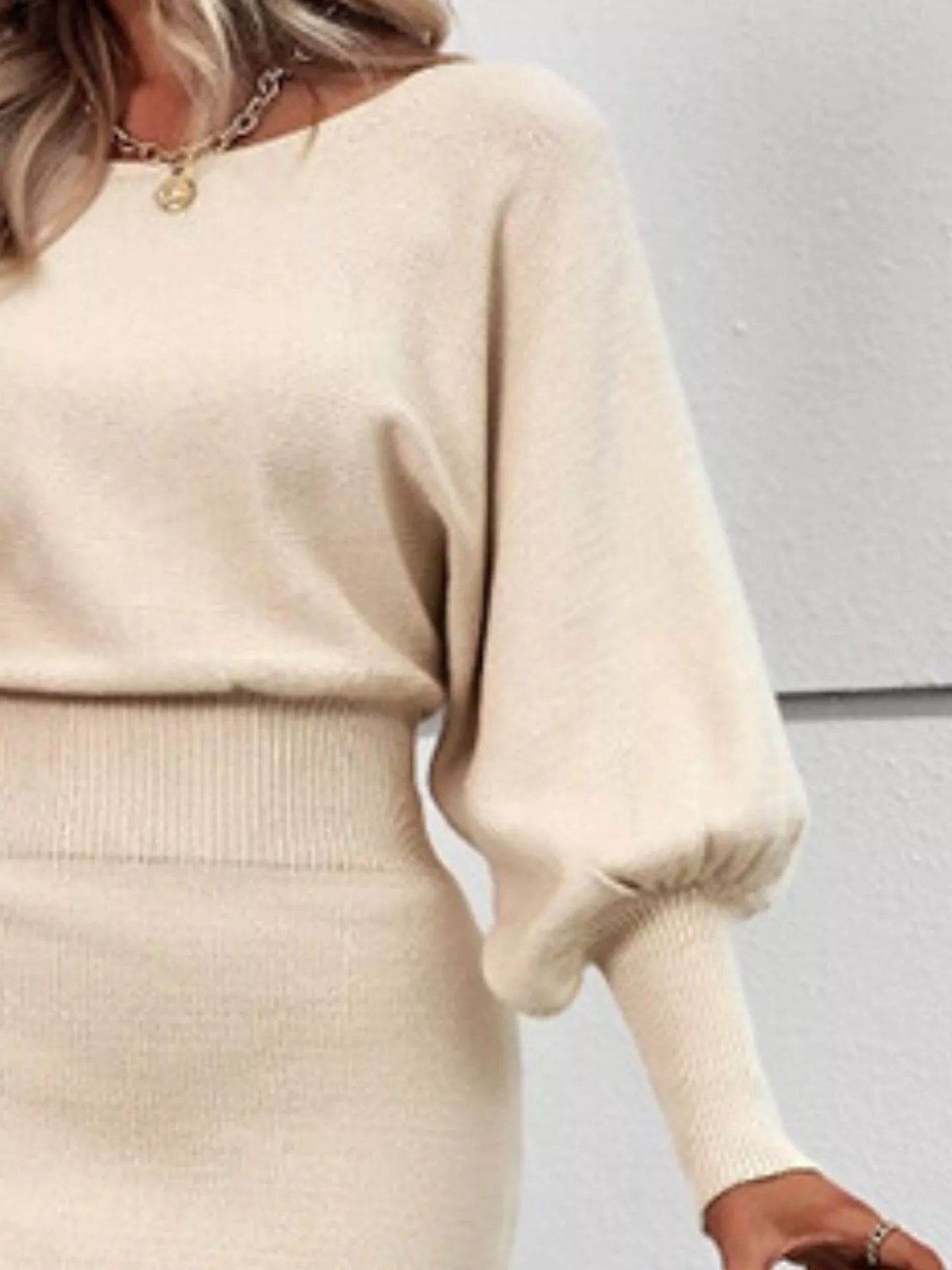 Lantern Sleeve Bodycon Sweater Dress - MAD RUFFI