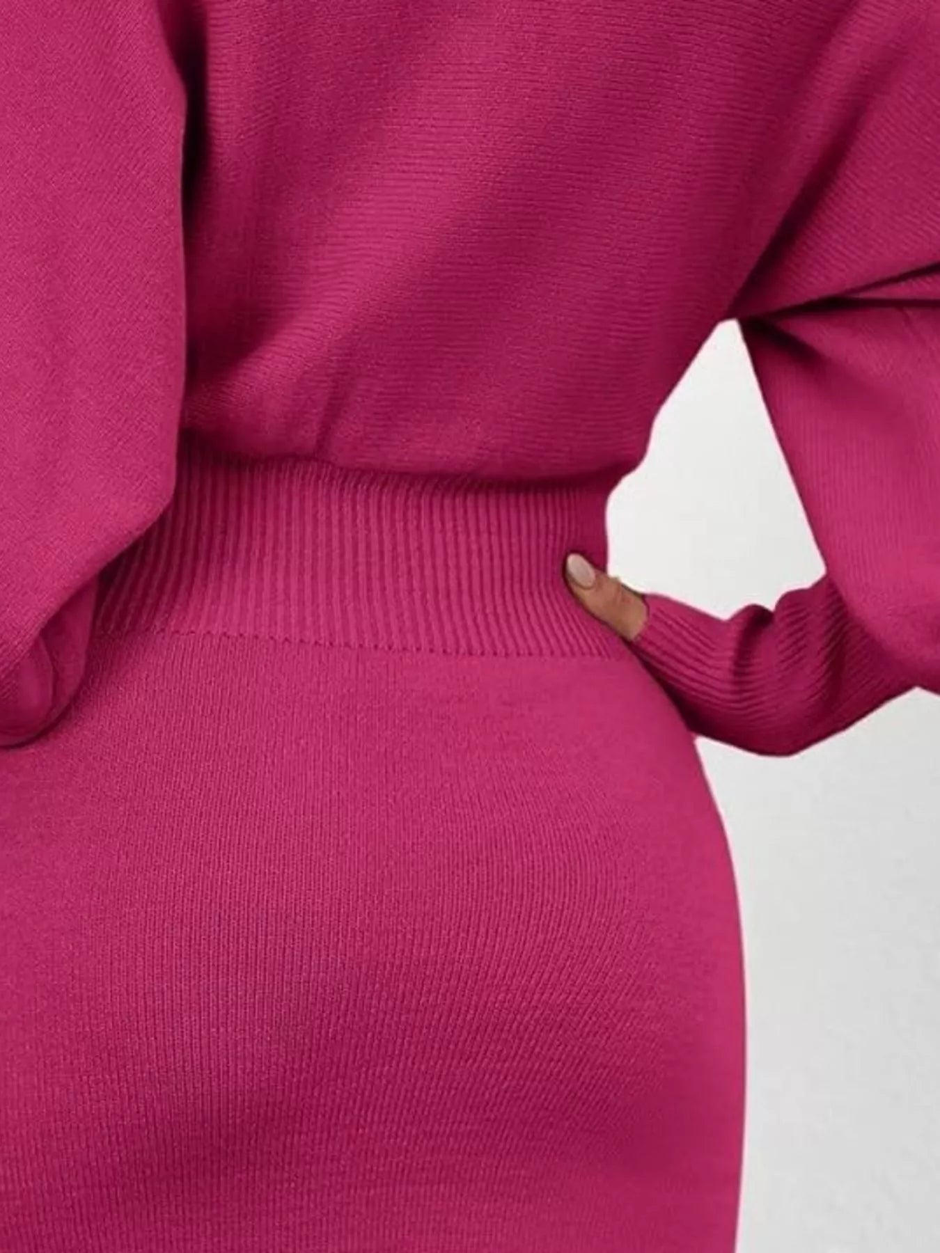 Lantern Sleeve Bodycon Sweater Dress - MAD RUFFI