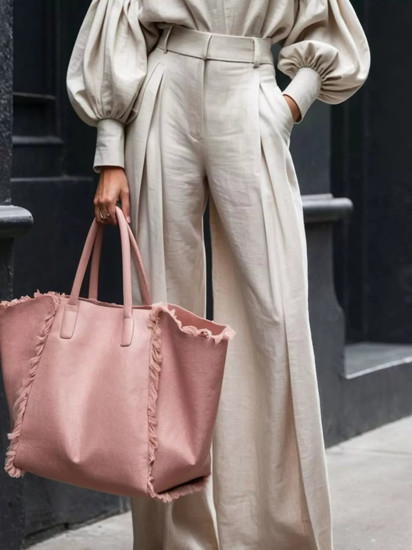 Lantern Sleeve Shirt and Wide Leg Pants Set - MAD RUFFI