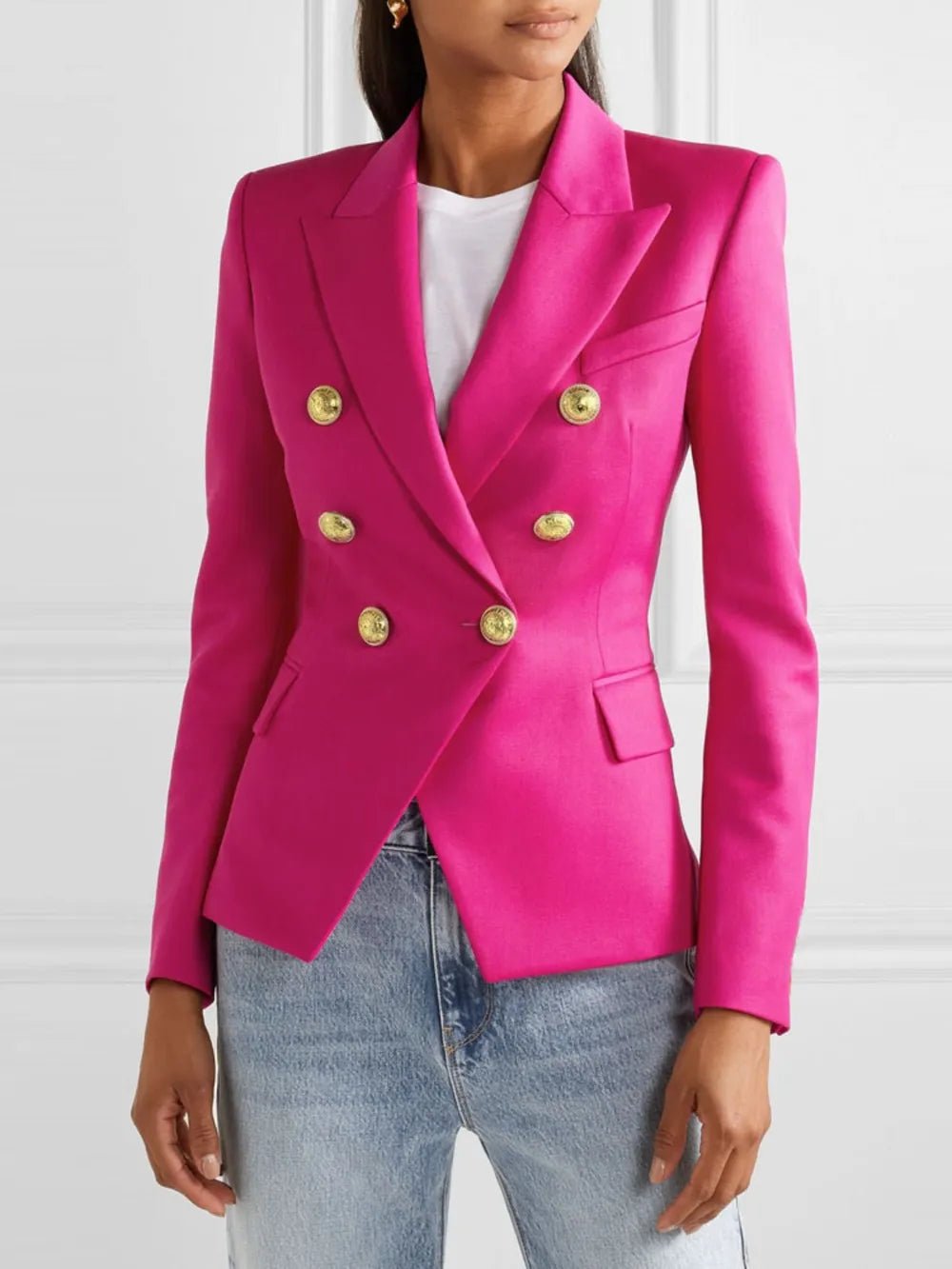 Lapel Collar Long Sleeve Blazer - MAD RUFFI
