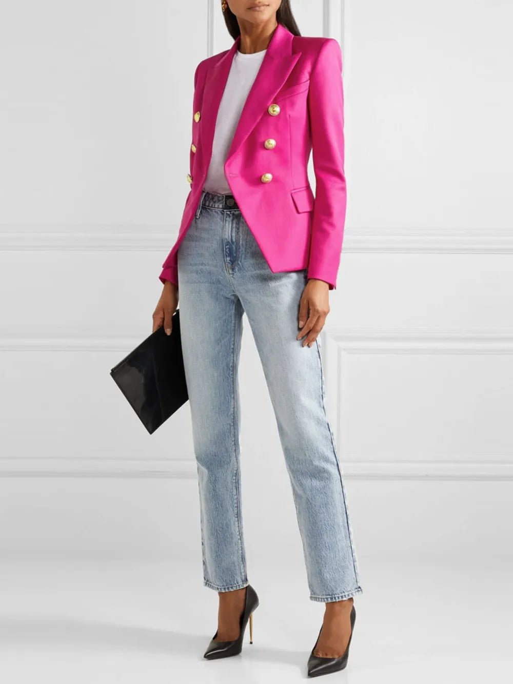Lapel Collar Long Sleeve Blazer - MAD RUFFI