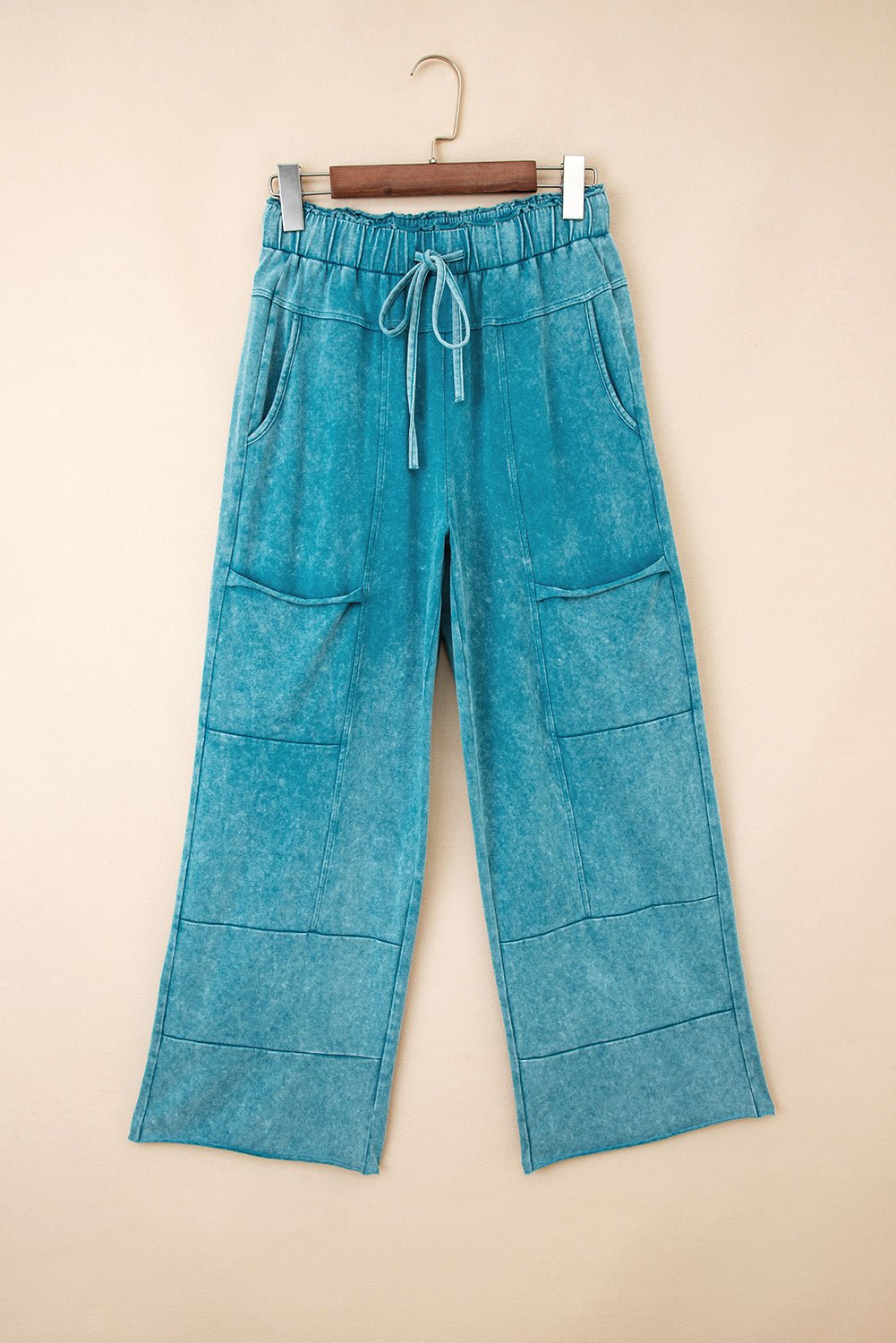 Lapis Mineral Wash Knot High Waist Raw Hem Pants - MAD RUFFI
