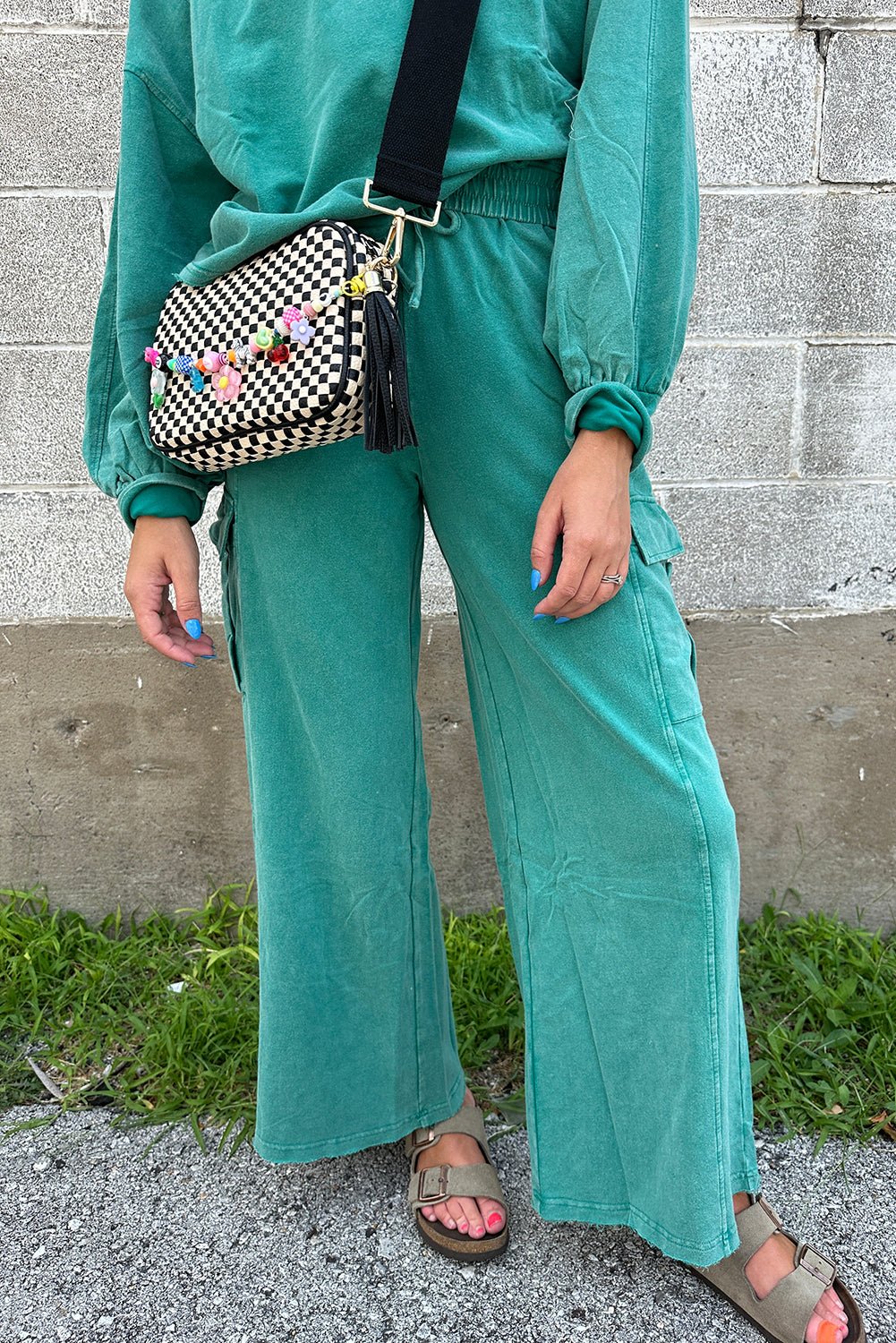 Lapis Mineral Wash Pullover and Wide Leg Cargo Pants Set - MAD RUFFI