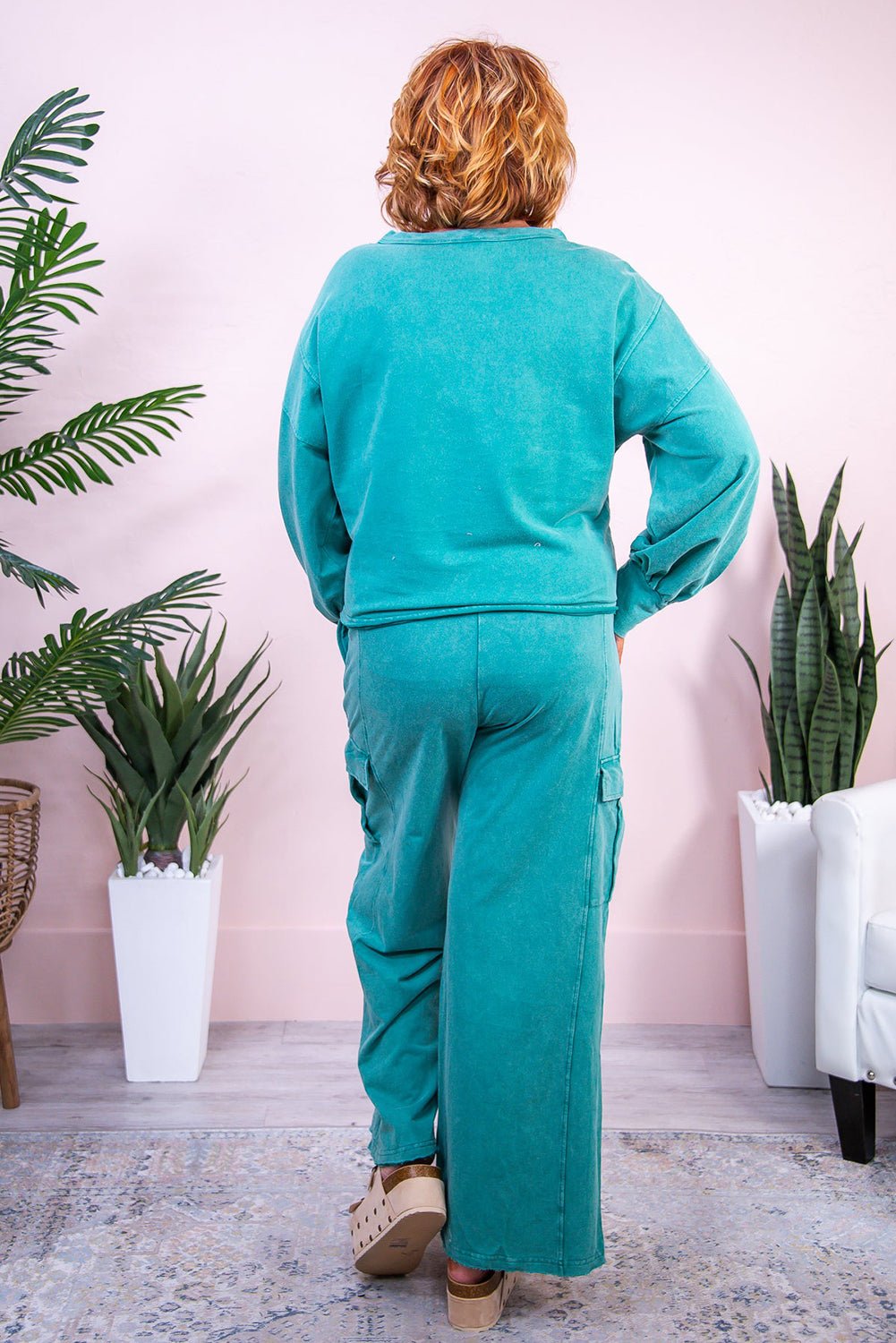 Lapis Mineral Wash Pullover and Wide Leg Cargo Pants Set - MAD RUFFI