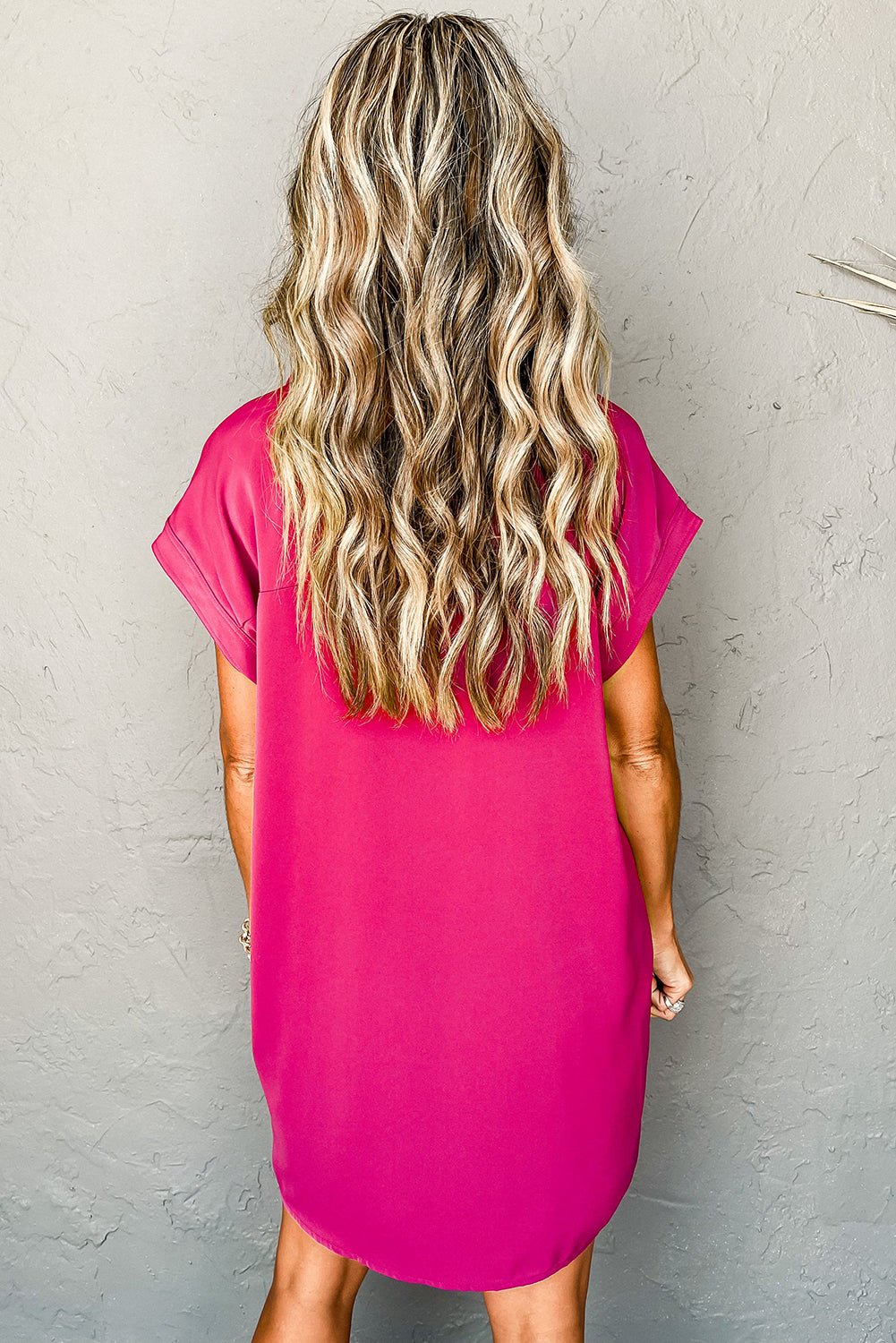 Laurel Green Plain Buttoned Collar T Shirt Dress - MAD RUFFI