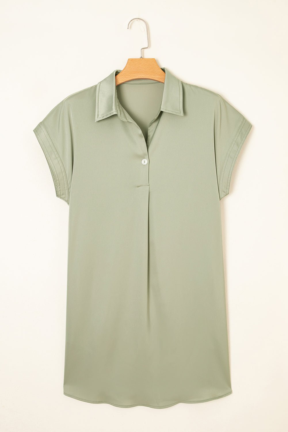 Laurel Green Plain Buttoned Collar T Shirt Dress - MAD RUFFI