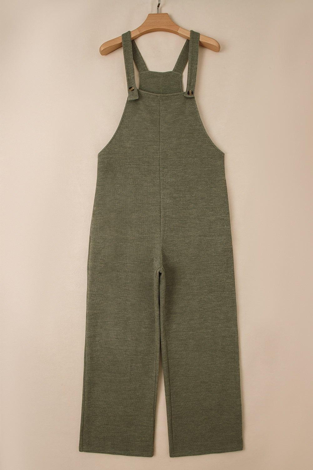 Laurel Green Solid Color Knit Loose Straight Leg Casual Overall Jumpsuit - MAD RUFFI