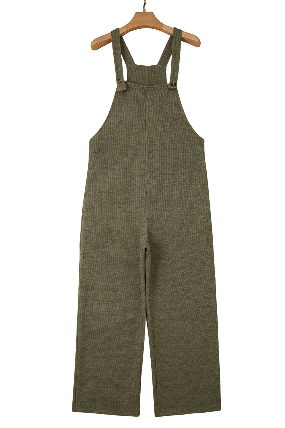 Laurel Green Solid Color Knit Loose Straight Leg Casual Overall Jumpsuit - MAD RUFFI
