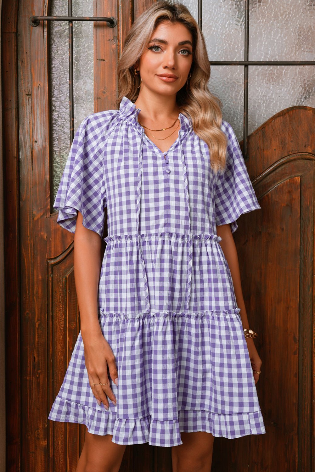 Lavendula Plaid Frill Tiered Mini Dress - MAD RUFFI