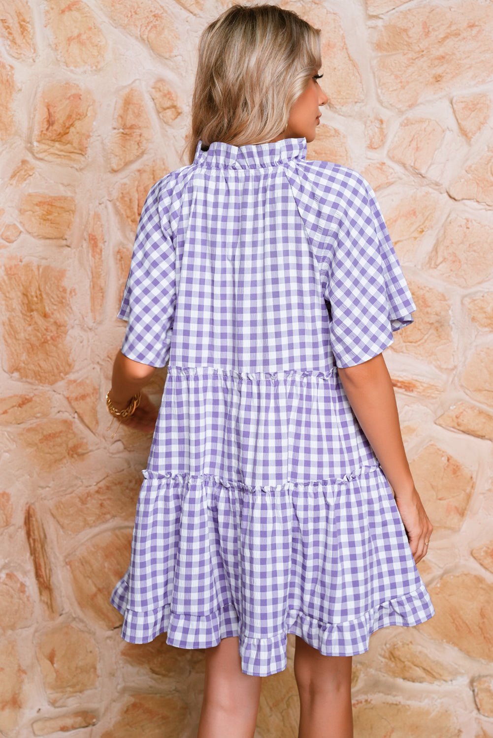 Lavendula Plaid Frill Tiered Mini Dress - MAD RUFFI