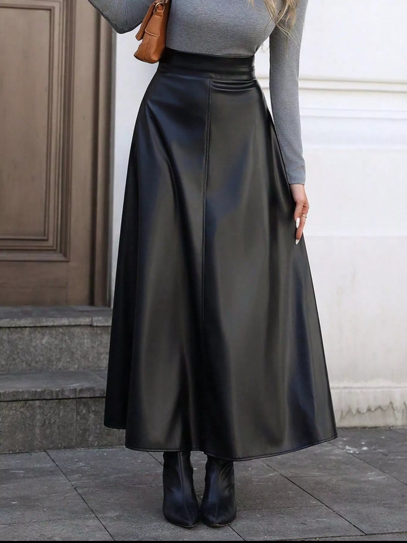Leather A - Line Midi Skirt - MAD RUFFI
