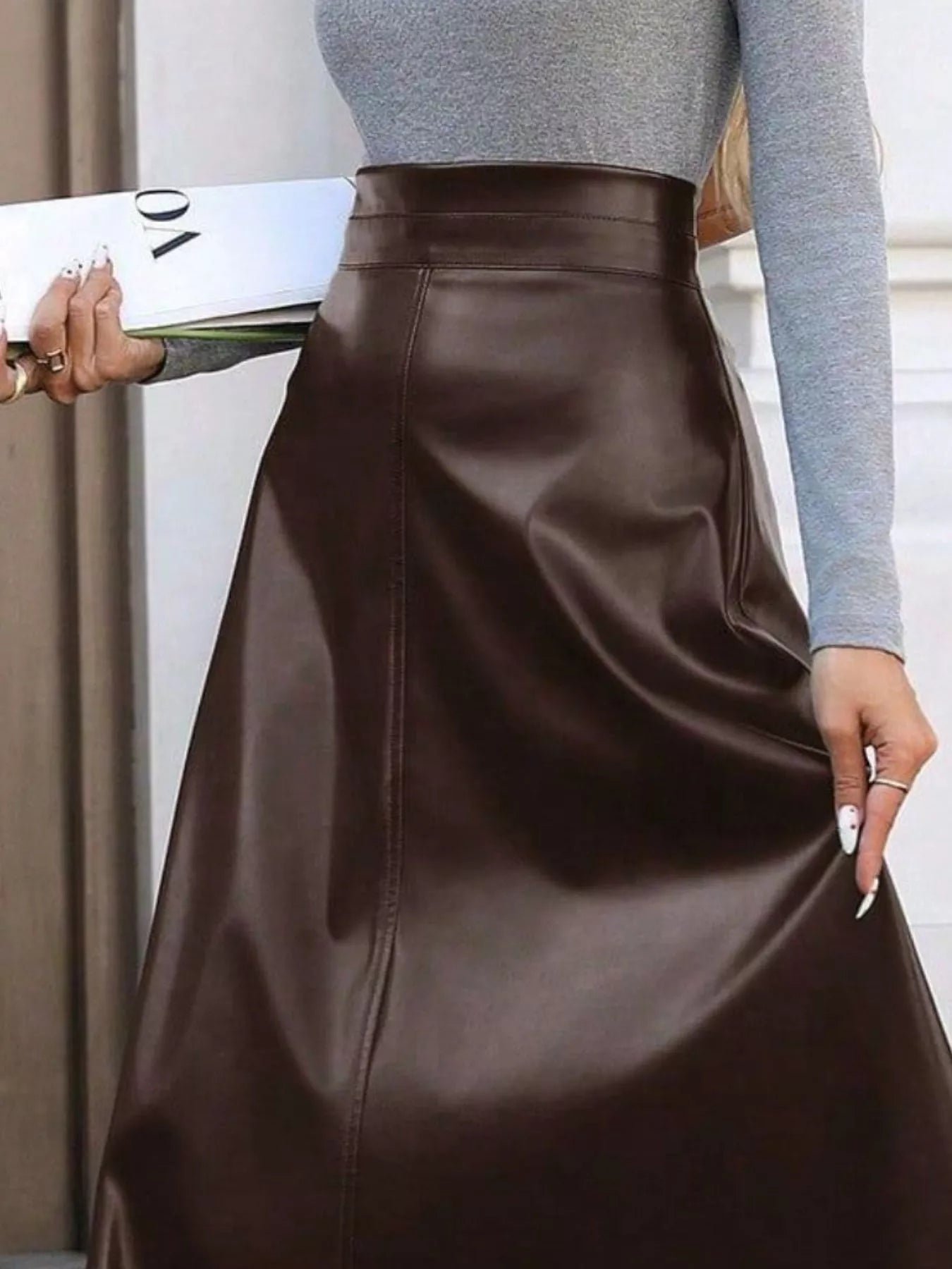 Leather A - Line Midi Skirt - MAD RUFFI