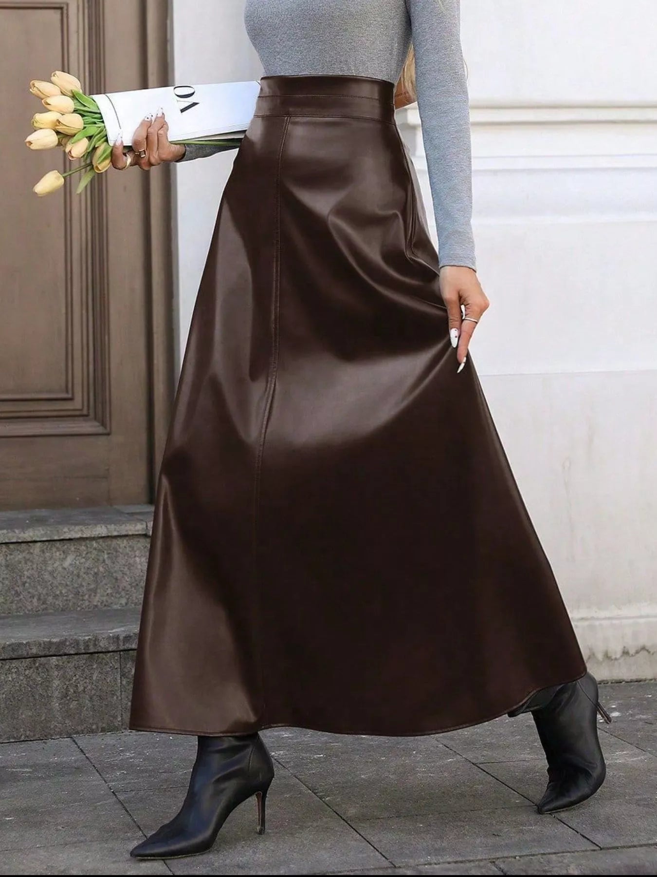 Leather A - Line Midi Skirt - MAD RUFFI