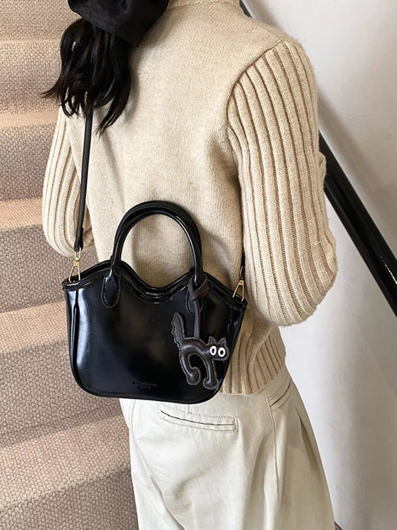 Leather Cat Charm Crossbody Bag - MAD RUFFI