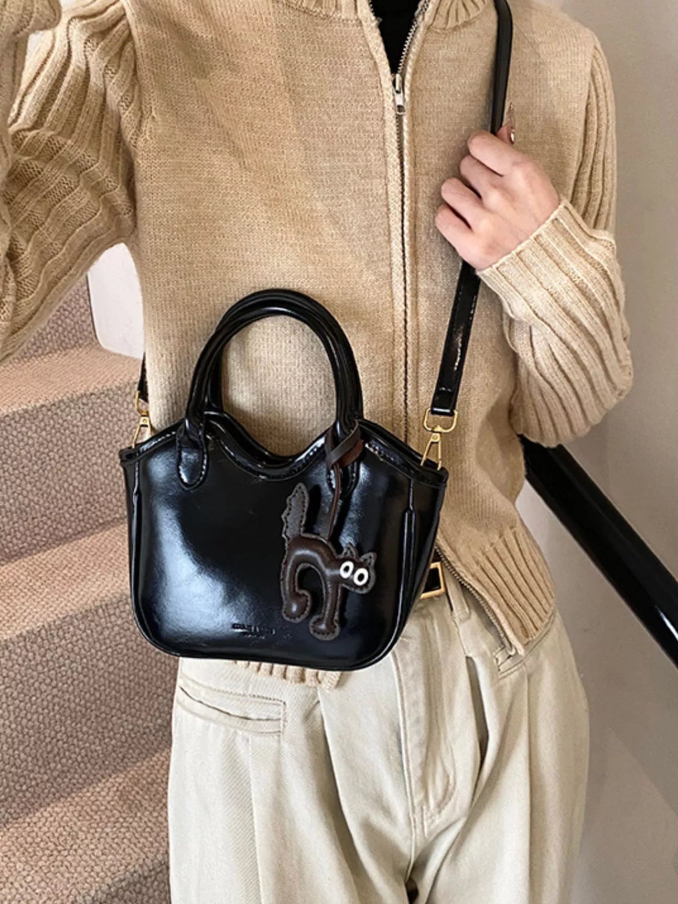 Leather Cat Charm Crossbody Bag - MAD RUFFI