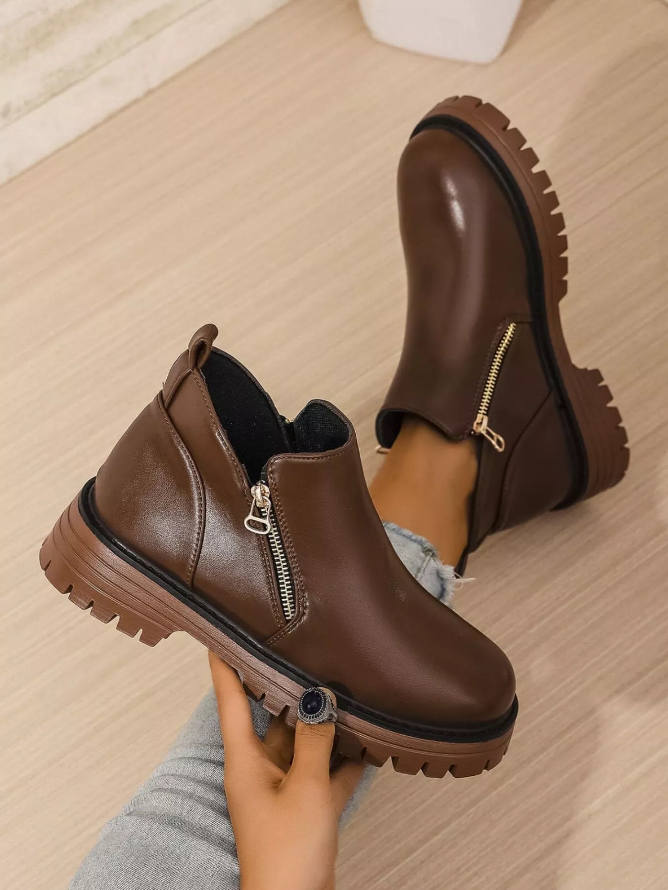 Leather Chelsea Boots with Side Zipper - MAD RUFFI