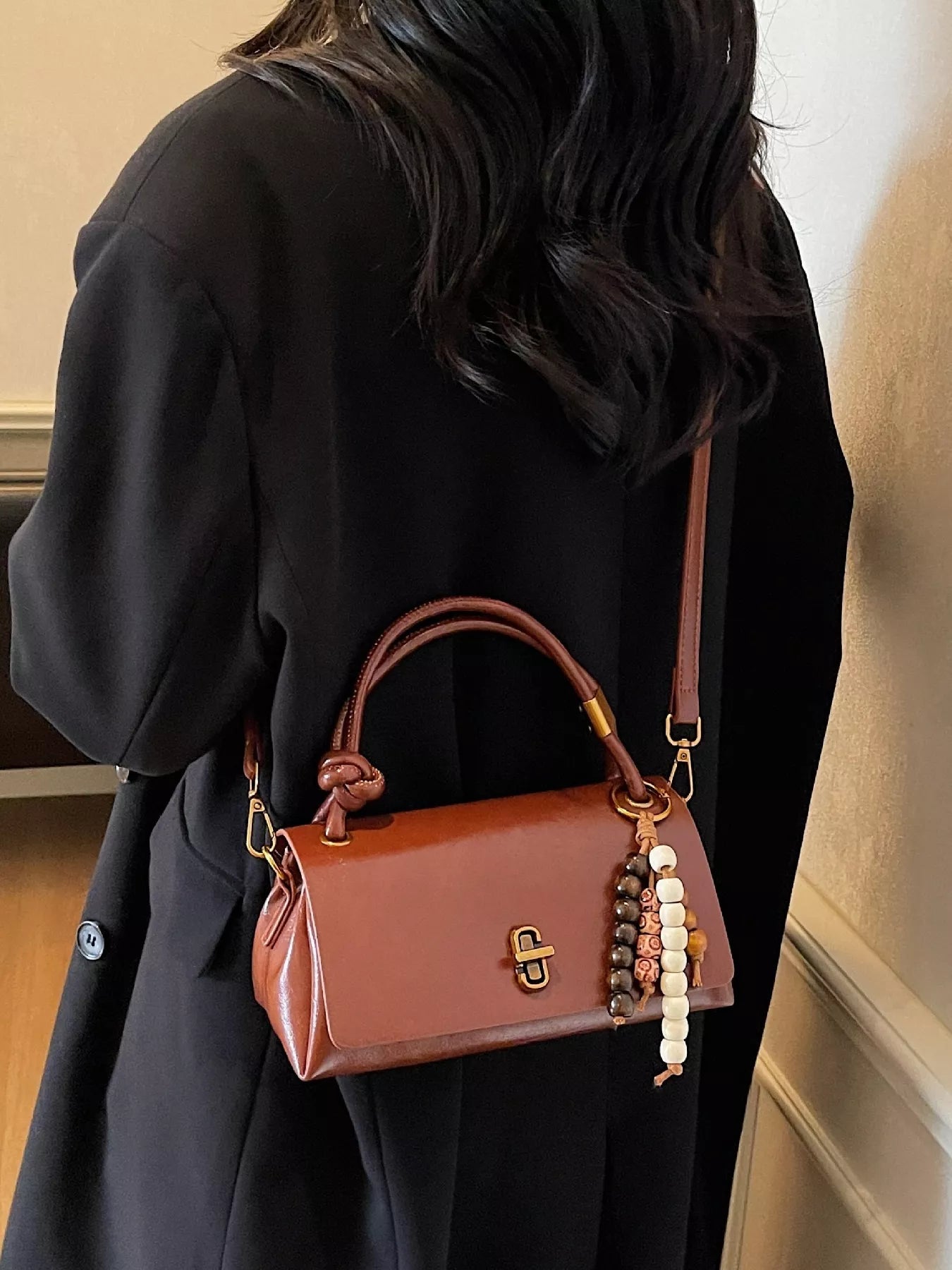 Leather Crossbody Bag with Bead Charm - MAD RUFFI