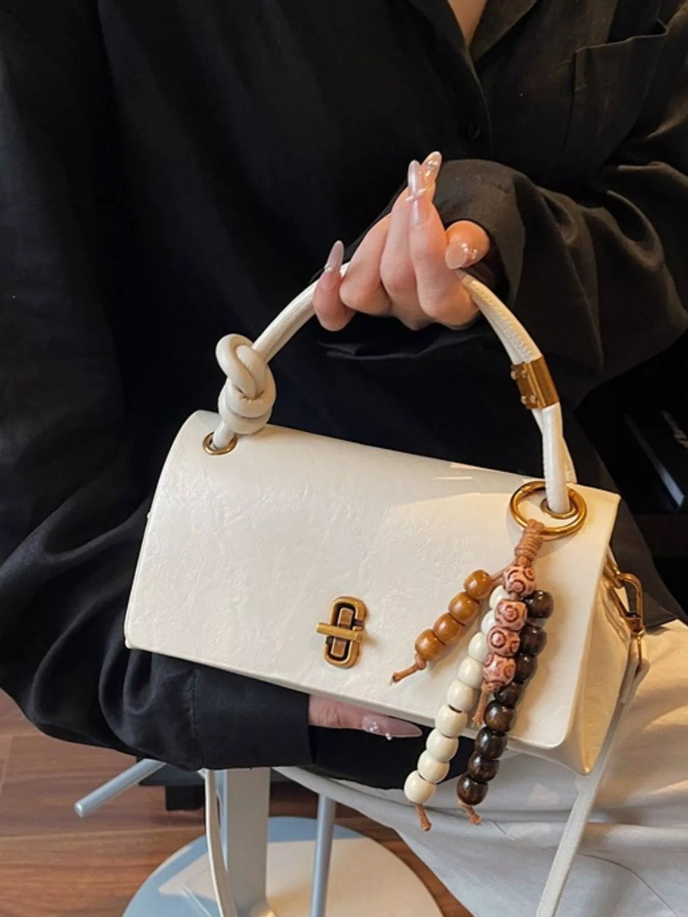 Leather Crossbody Bag with Bead Charm - MAD RUFFI