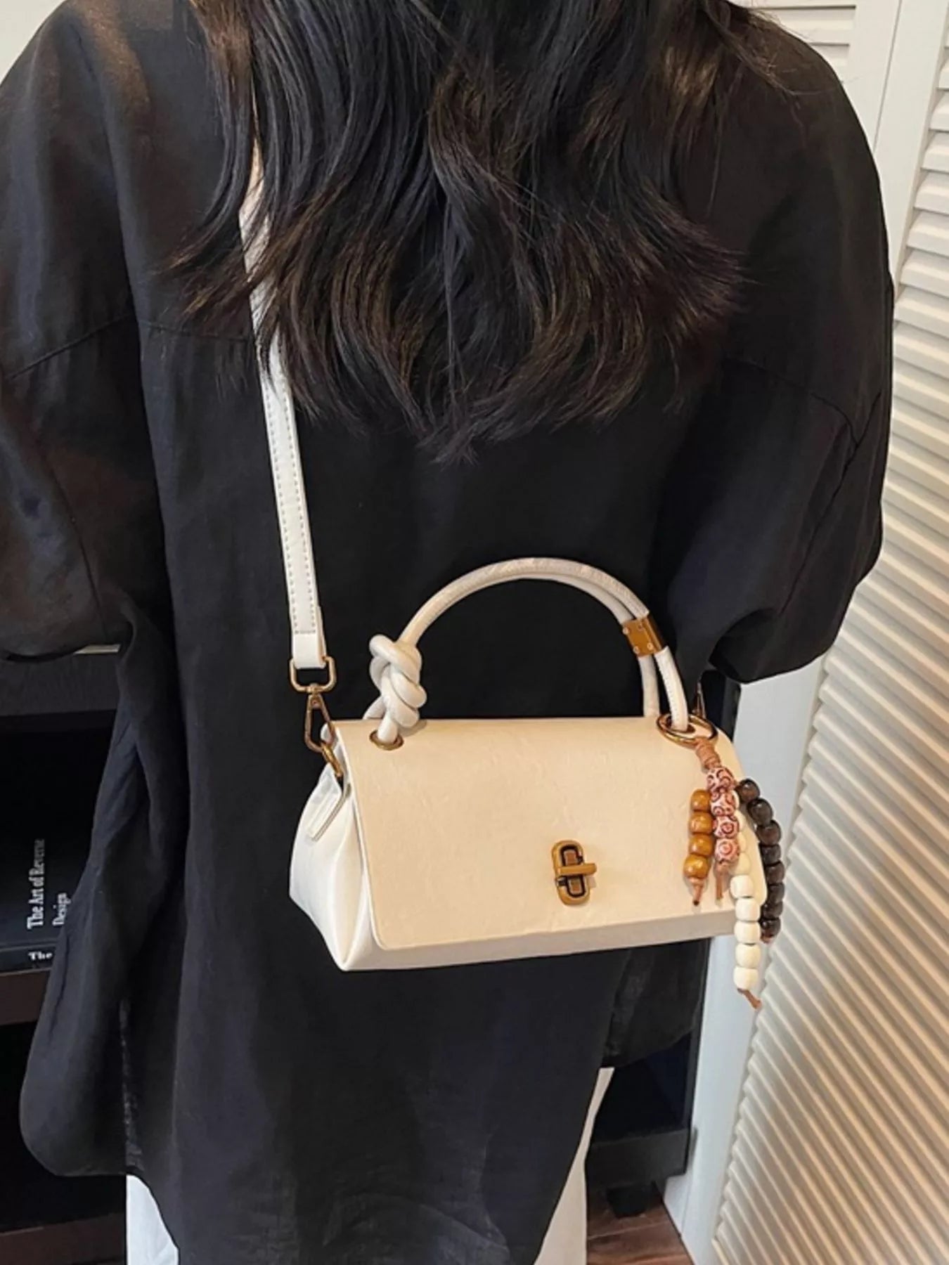 Leather Crossbody Bag with Bead Charm - MAD RUFFI