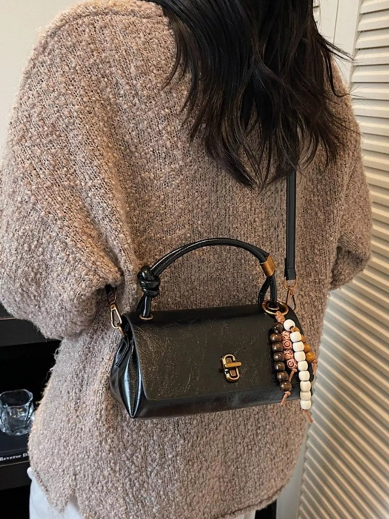 Leather Crossbody Bag with Bead Charm - MAD RUFFI