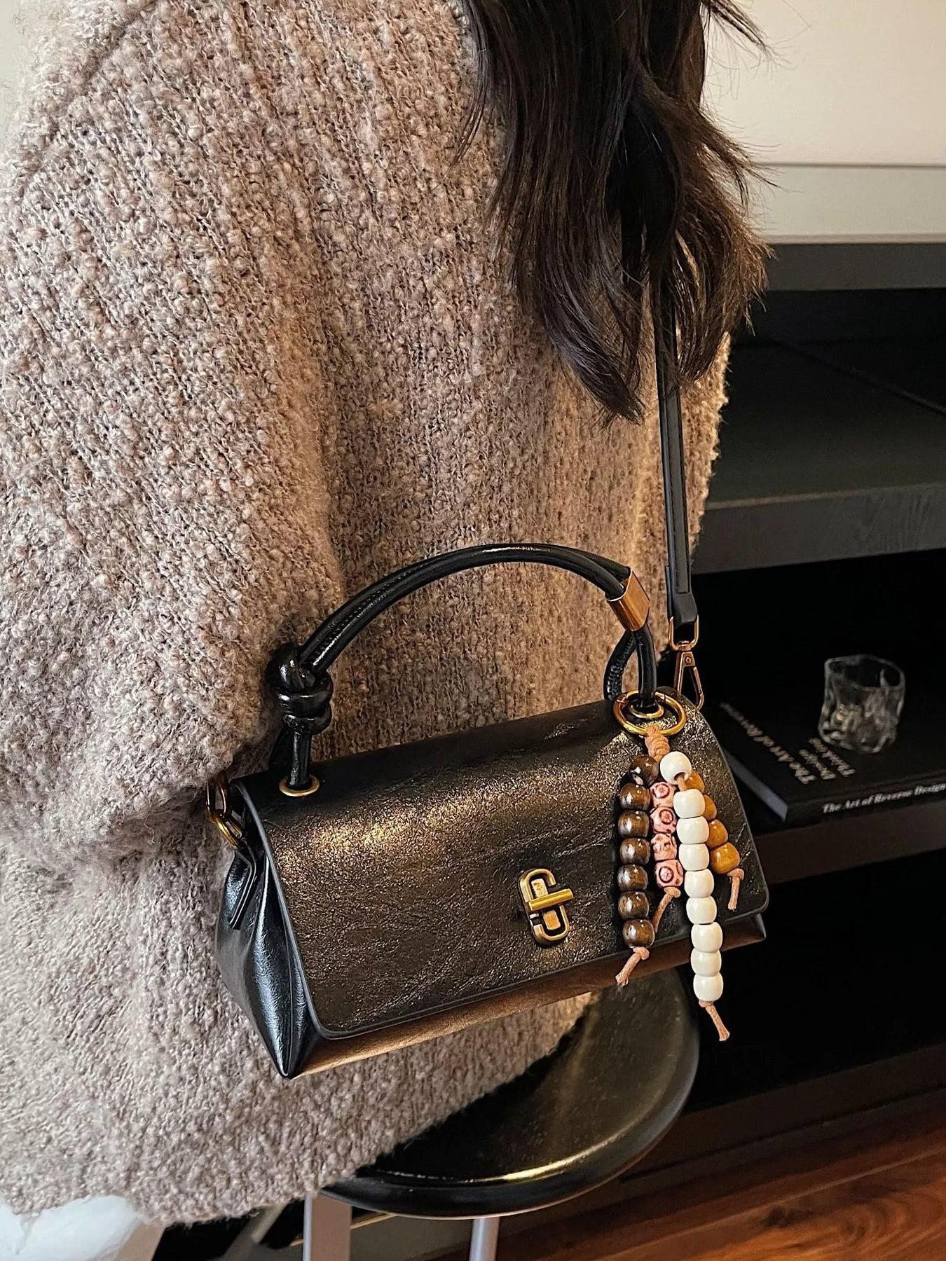 Leather Crossbody Bag with Bead Charm - MAD RUFFI