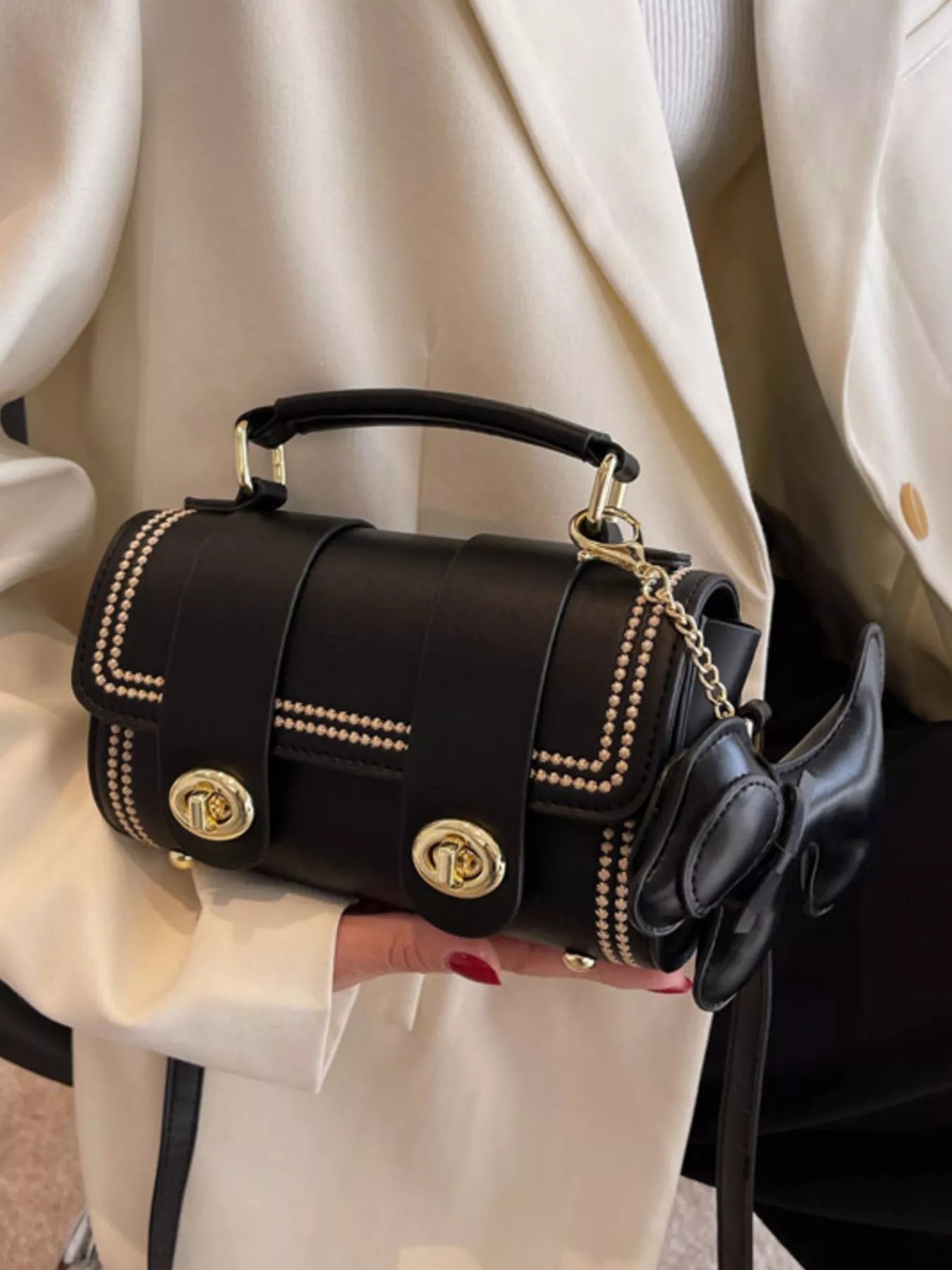 Leather Crossbody Bag with Charm - MAD RUFFI