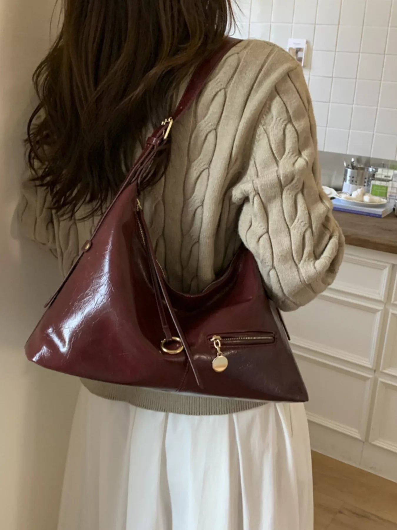 Leather Hobo Shoulder Bag - MAD RUFFI