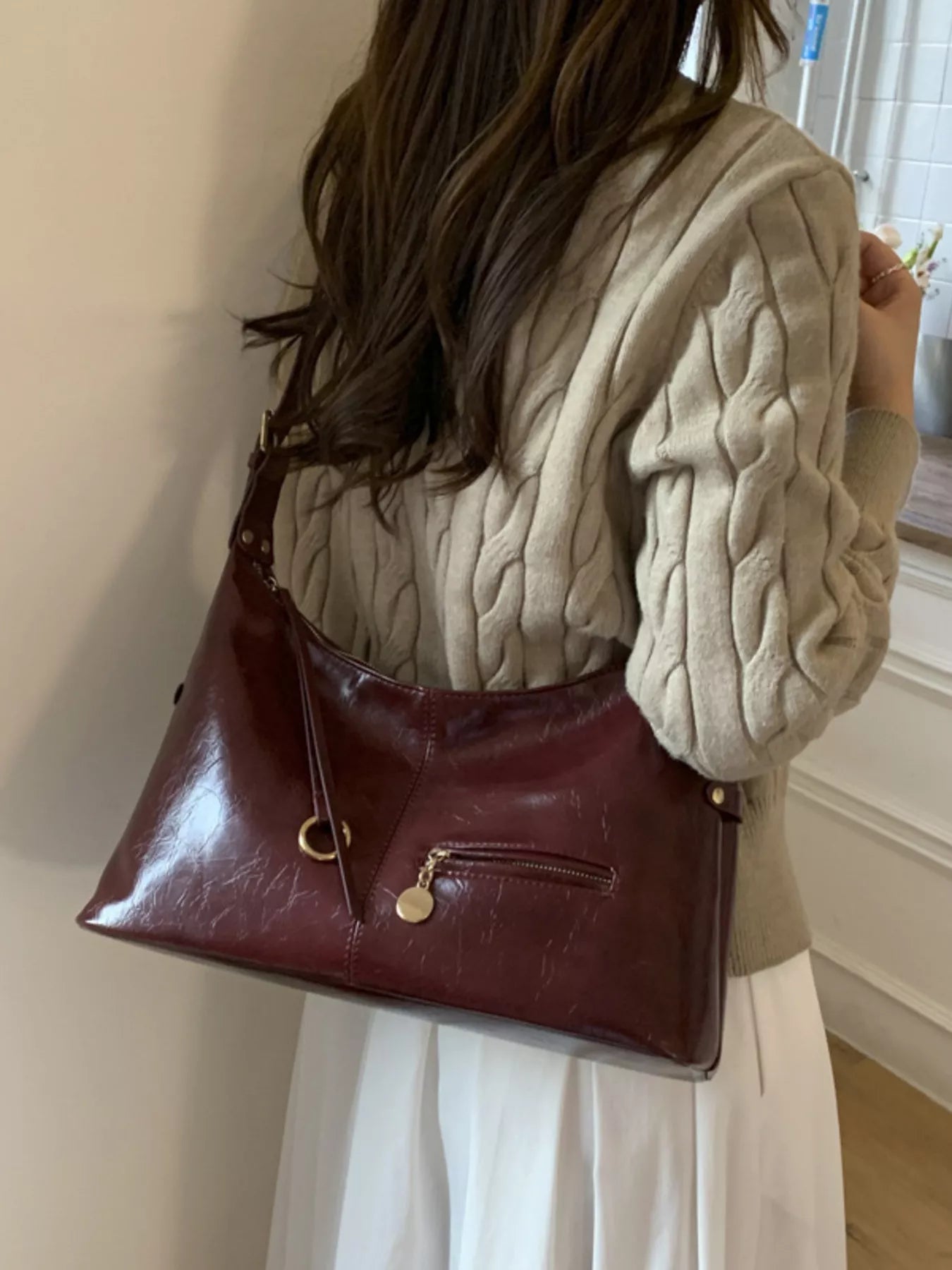 Leather Hobo Shoulder Bag - MAD RUFFI