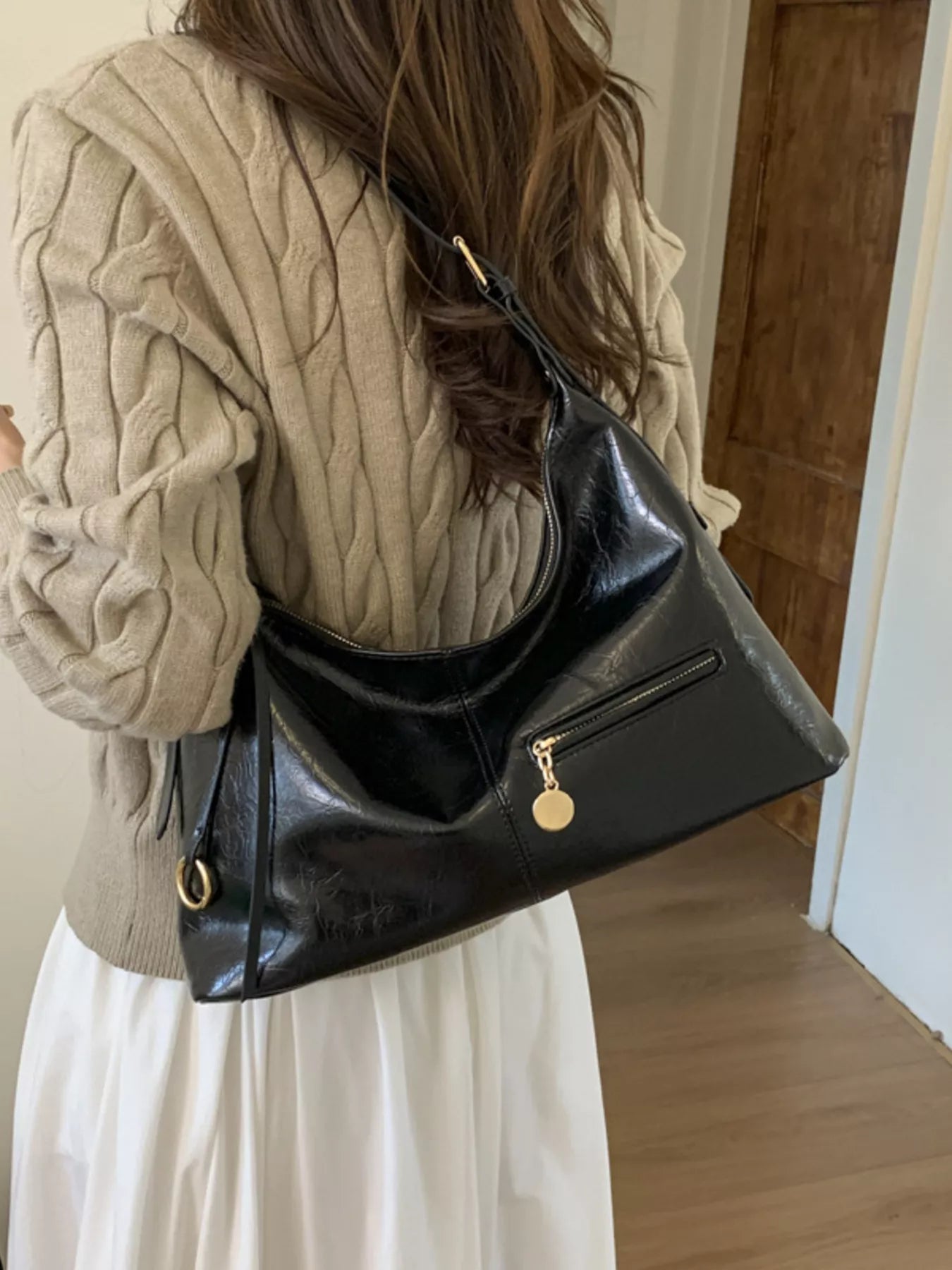 Leather Hobo Shoulder Bag - MAD RUFFI