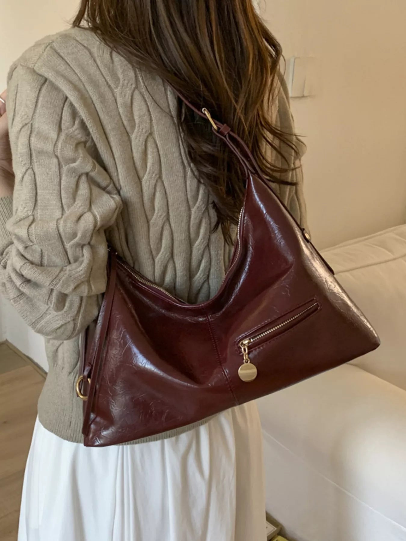 Leather Hobo Shoulder Bag - MAD RUFFI