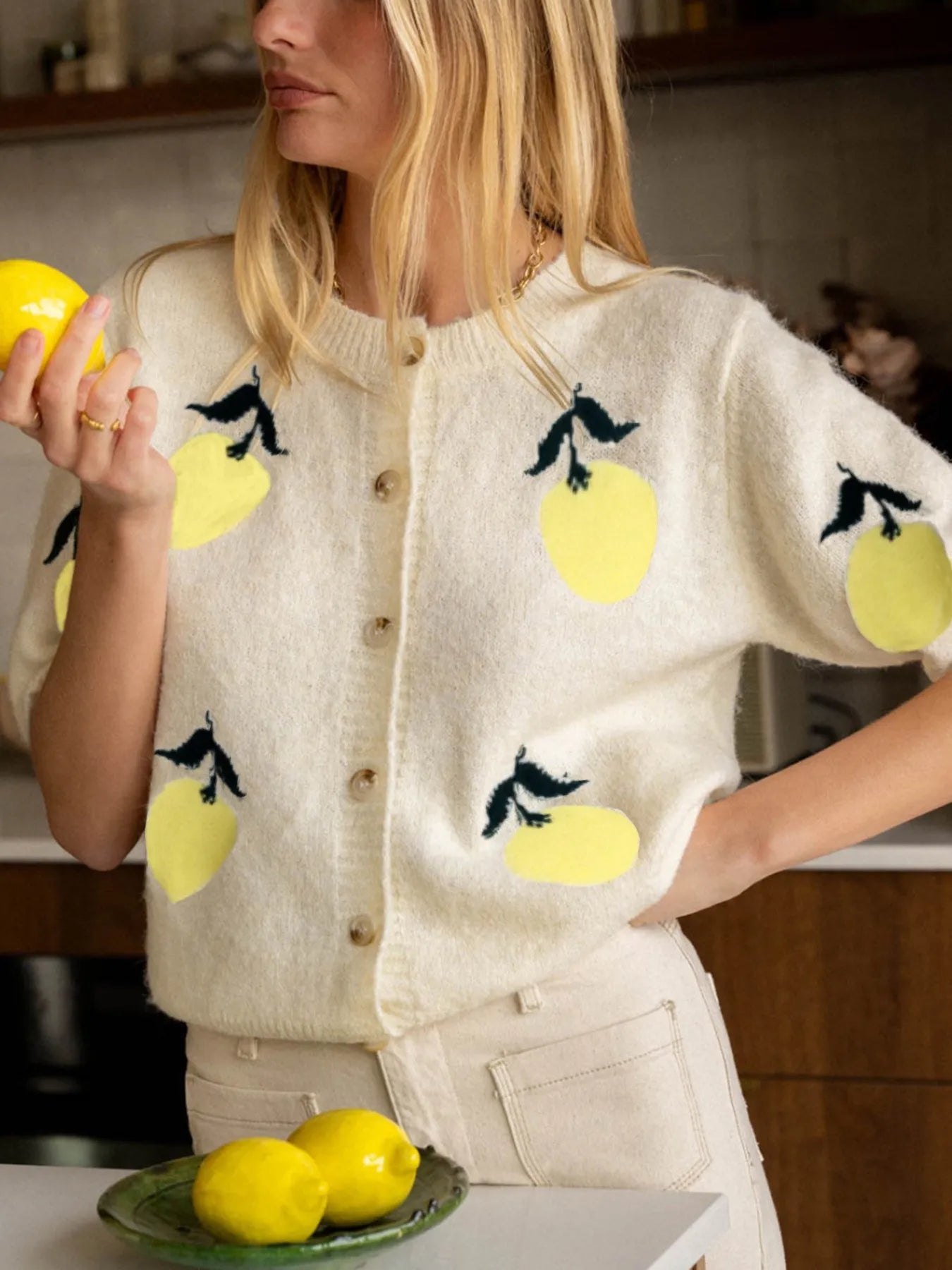 Lemon Button - Up Long Sleeve Cardigan - MAD RUFFI