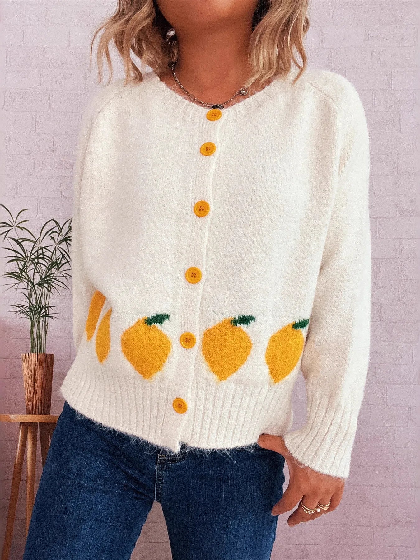 Lemon Pattern Button - Up Cardigan - MAD RUFFI