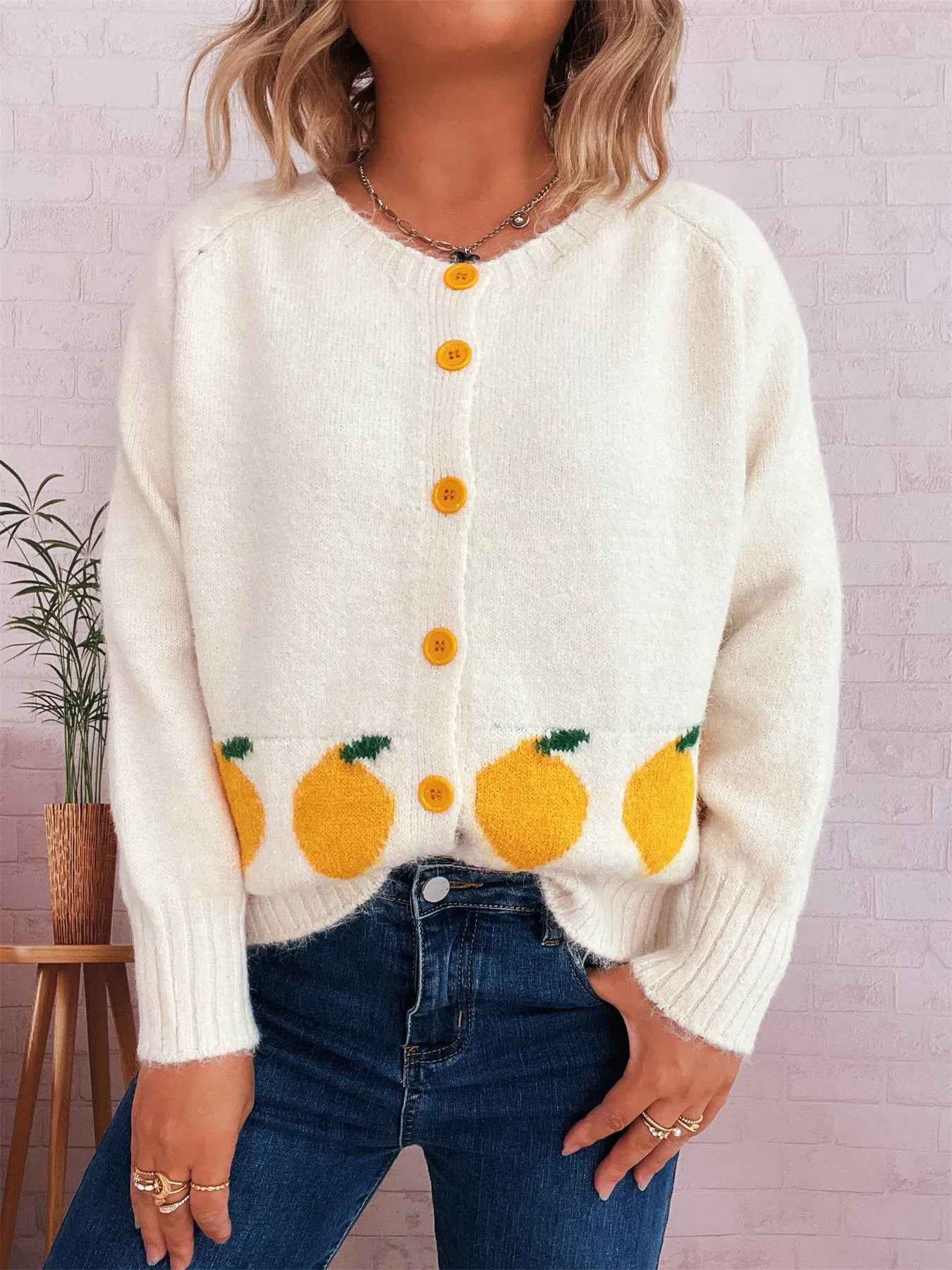 Lemon Pattern Button - Up Cardigan - MAD RUFFI