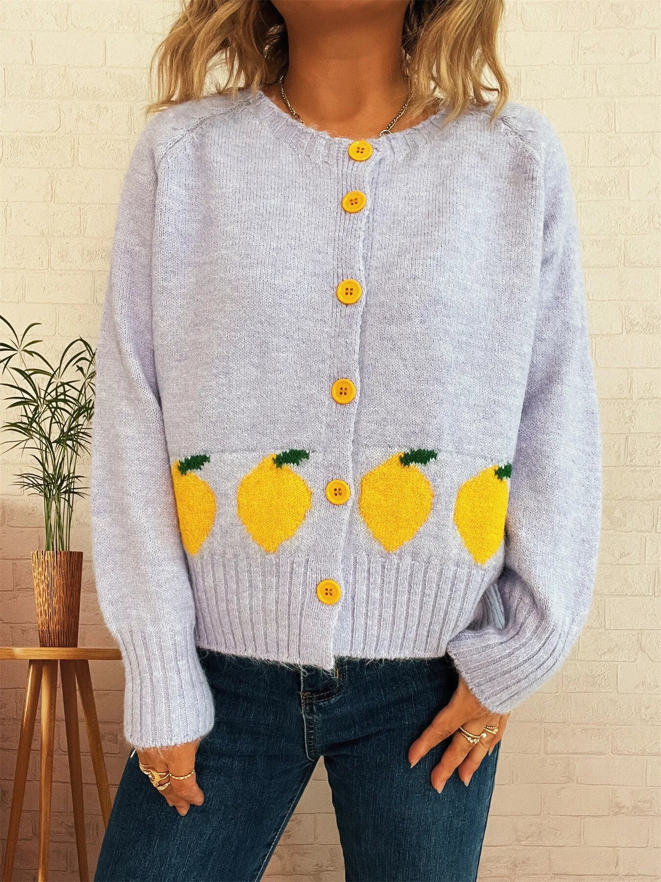 Lemon Pattern Button - Up Cardigan - MAD RUFFI