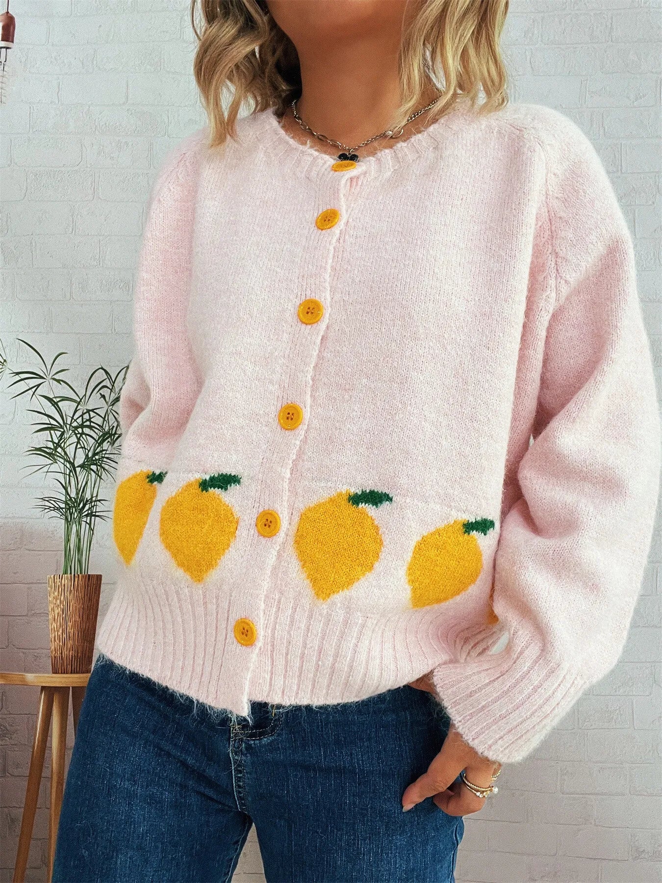 Lemon Pattern Button - Up Cardigan - MAD RUFFI