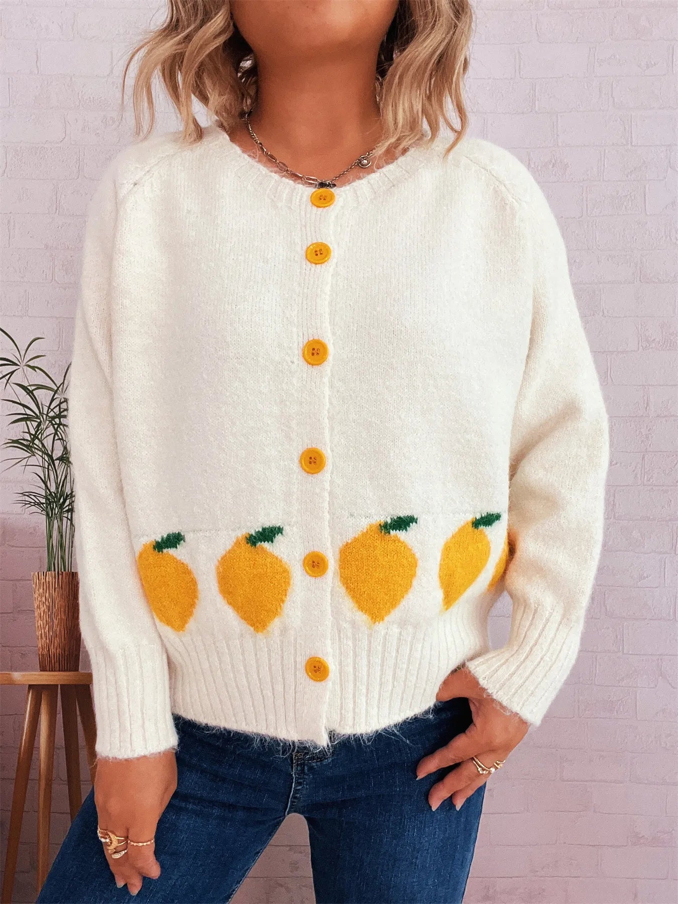 Lemon Pattern Button - Up Cardigan - MAD RUFFI