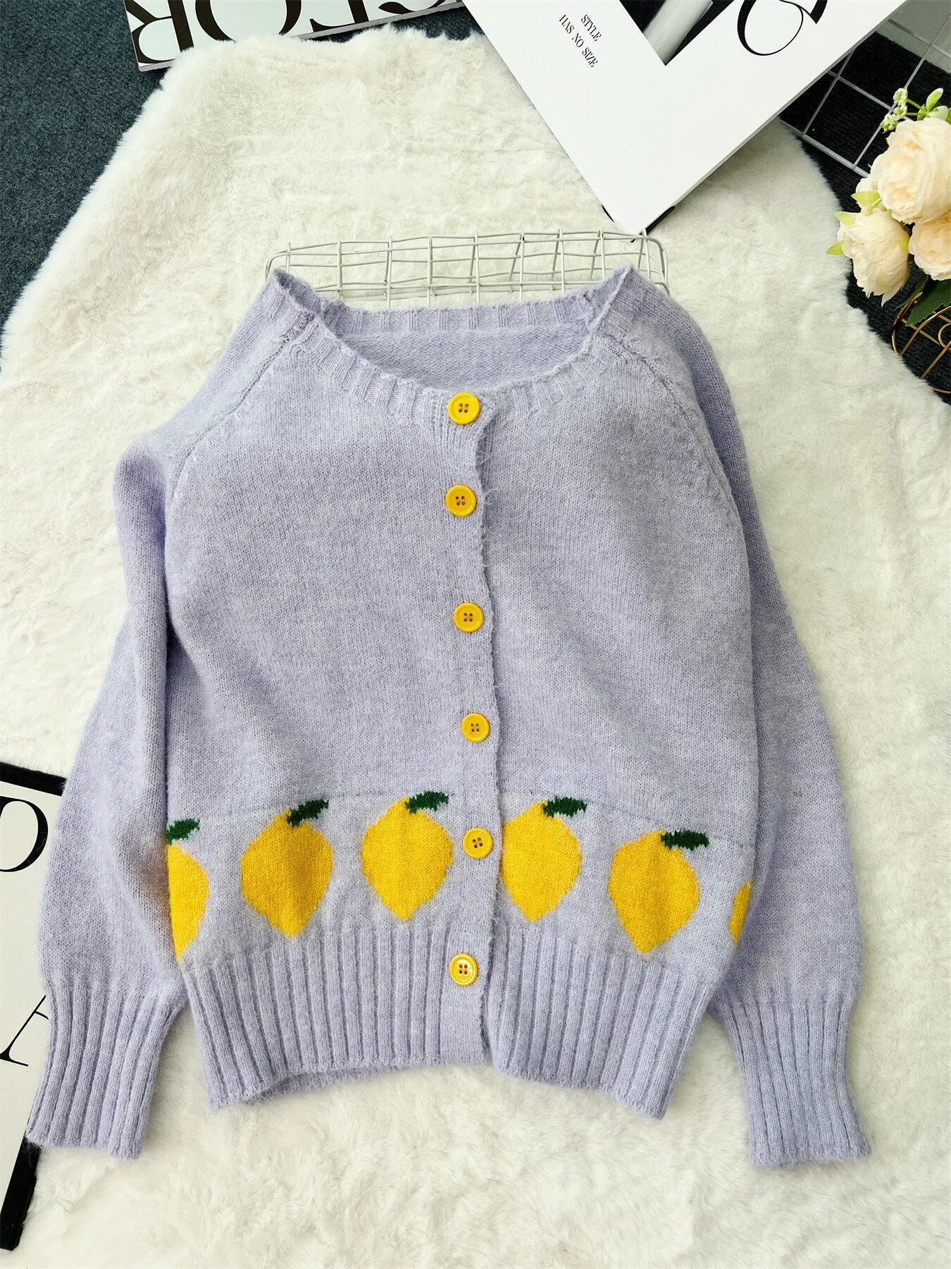 Lemon Pattern Button - Up Cardigan - MAD RUFFI
